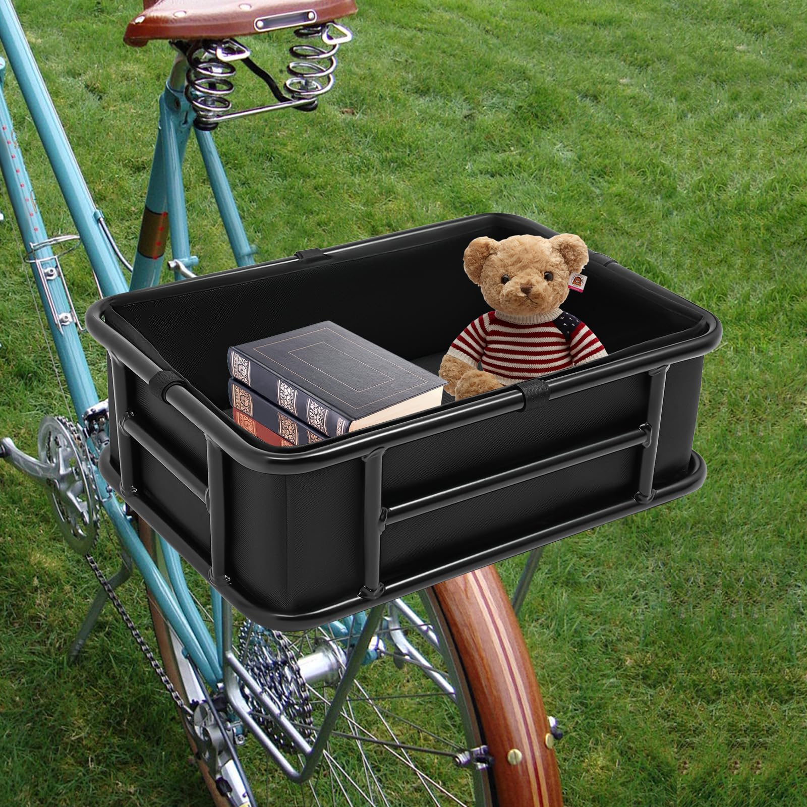 Cestino per bicicletta posteriore, portabagagli con rete e fodera spessa, grande cestino per bicicletta in ferro, 45,6 x 32 x 15 cm, per la maggior parte dei cestini per biciclette