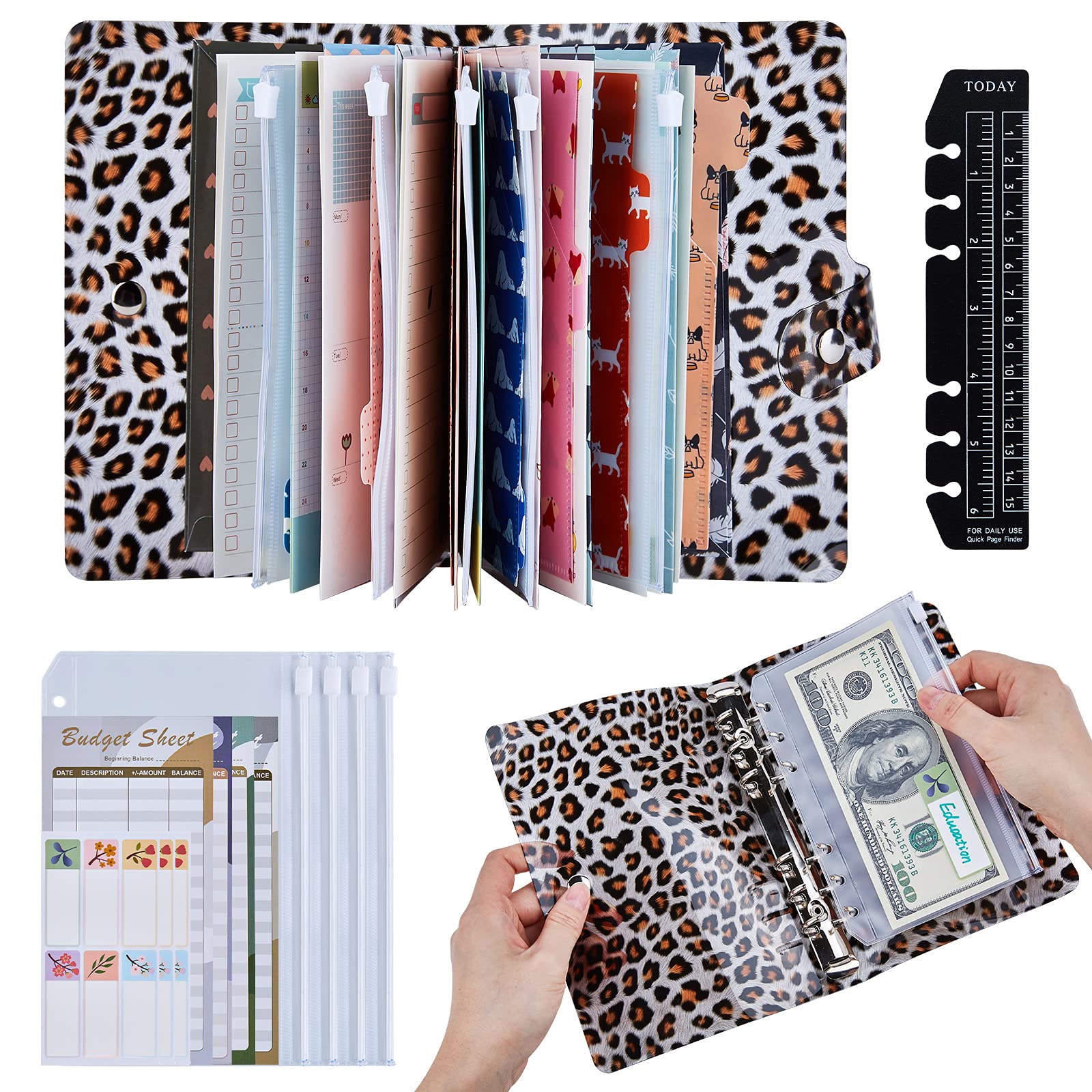 Leopard CashEnvelope Budget Binder Organizer Mini Binder Set with 12