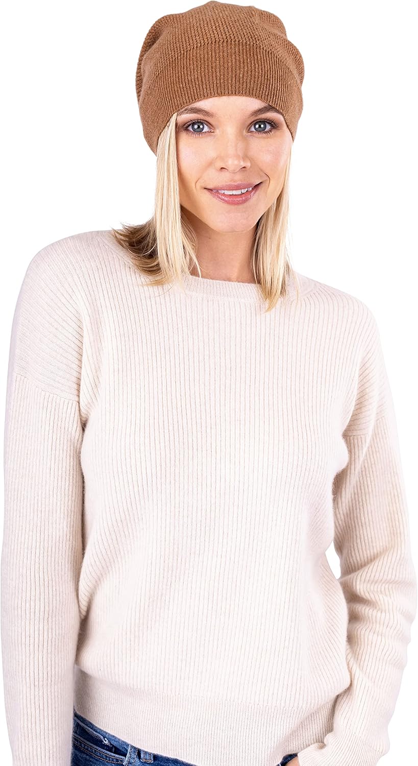 Velanio Cashmere Women Cashmere Beanie – Fashionable Slouchy Beanie Hat for Women Made from 100% Cashmere