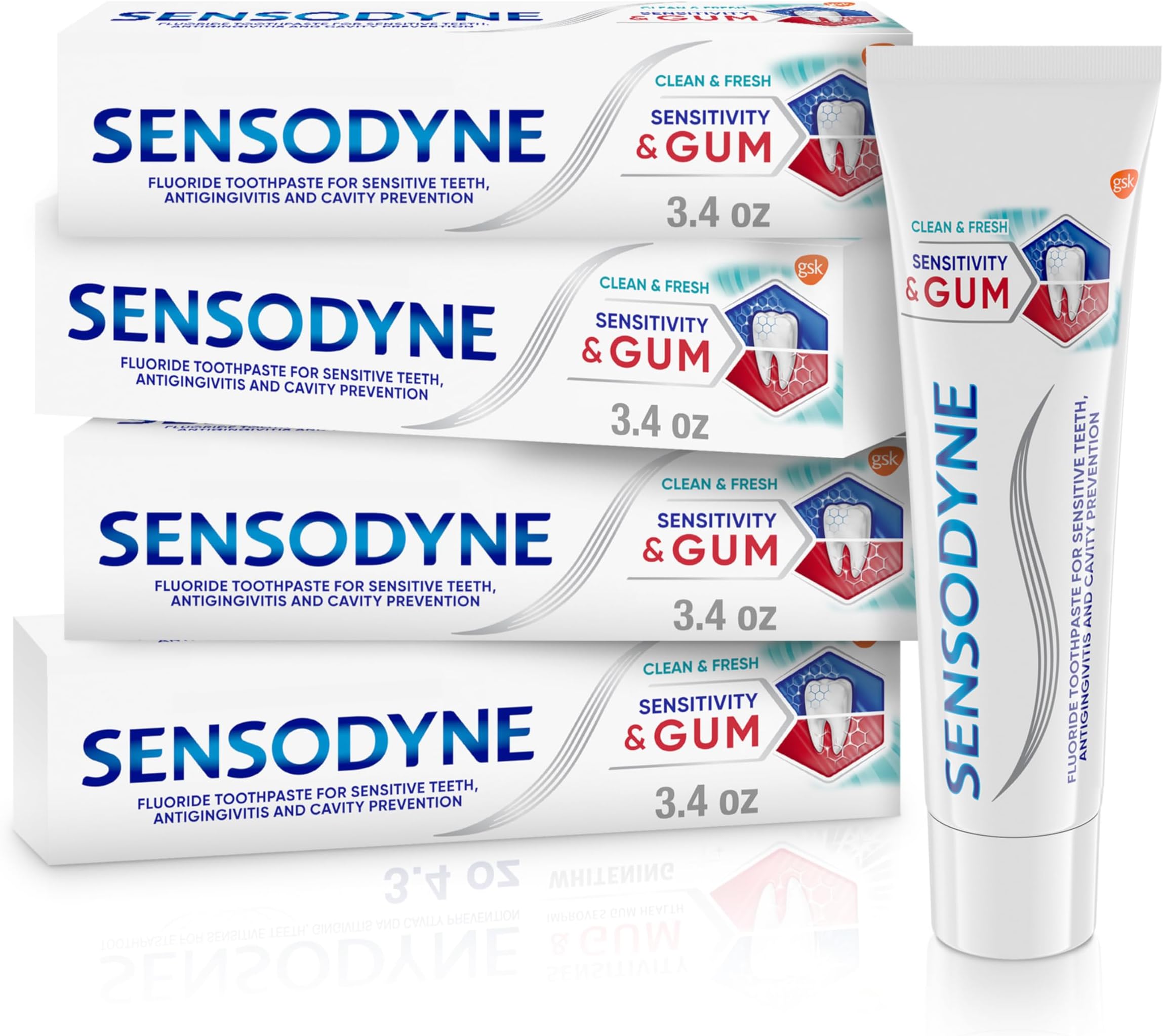 Sensitivity & Gum Sensitive Toothpaste for Gingivitis, Sensitive Teeth Treatment, Clean & Fresh - 3.4 oz (Pack of 4)