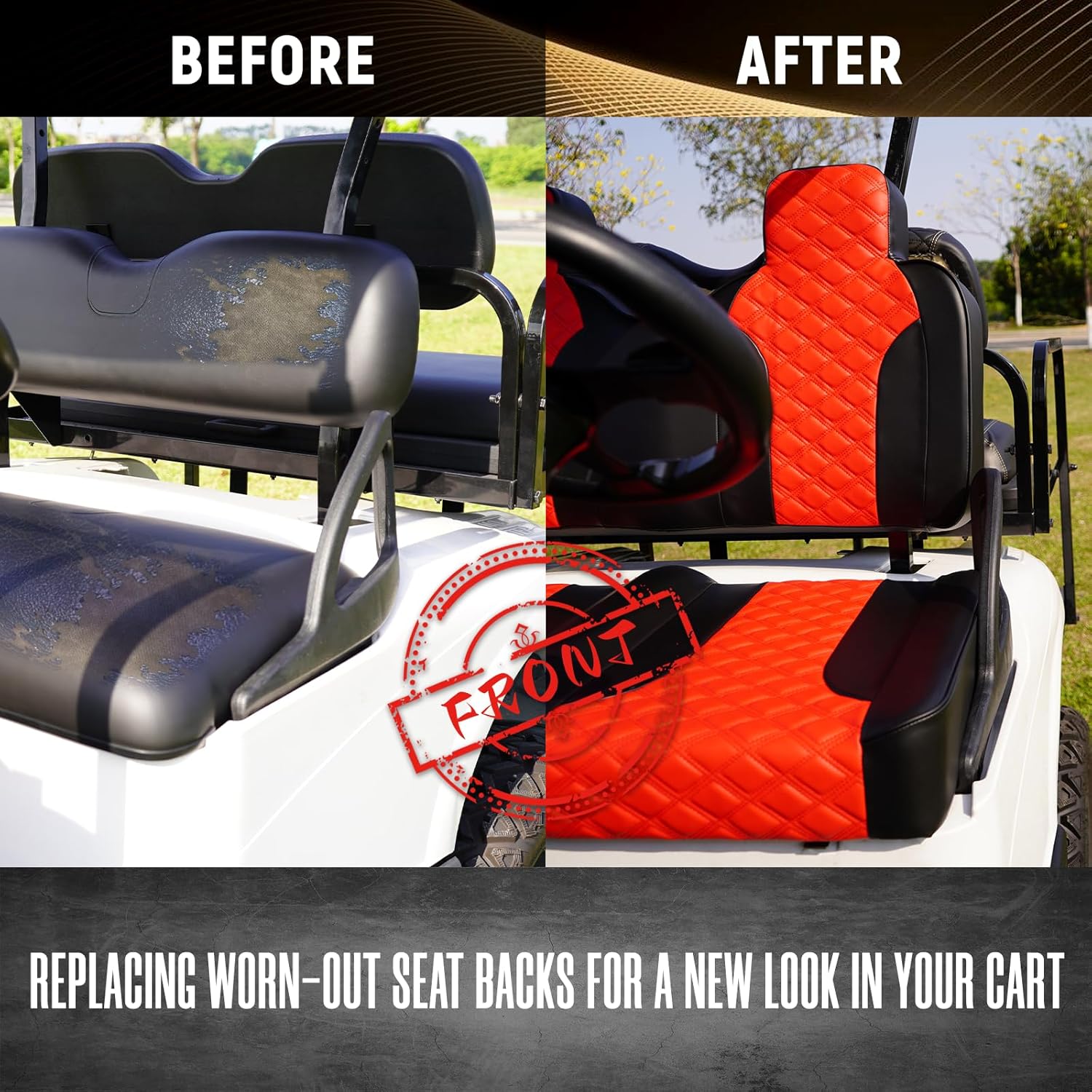 XUANYUDG0769 Red Golf Cart Front Seat Cushions Replacement EZO RXV 2008+ Up TXT 1994-2013 Diamond Patteren Cushions & Seat Back Replacement