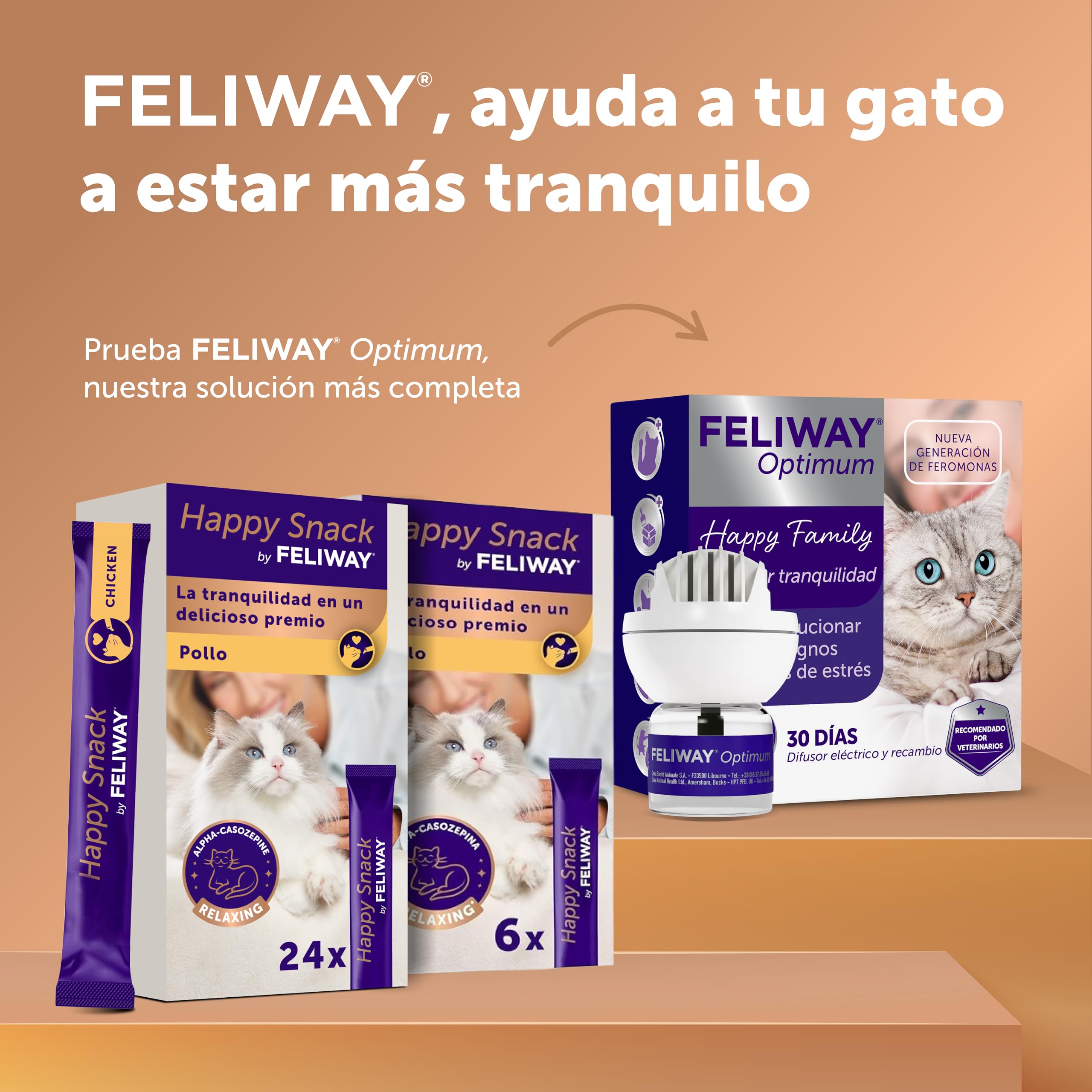FELIWAY Happy Snack - Deliciosos y cremosos premios calmantes para gatos (6 sobres). Ayuda a los gatos a sentirse más tranquilos y a mejorar vuestro vínculo.