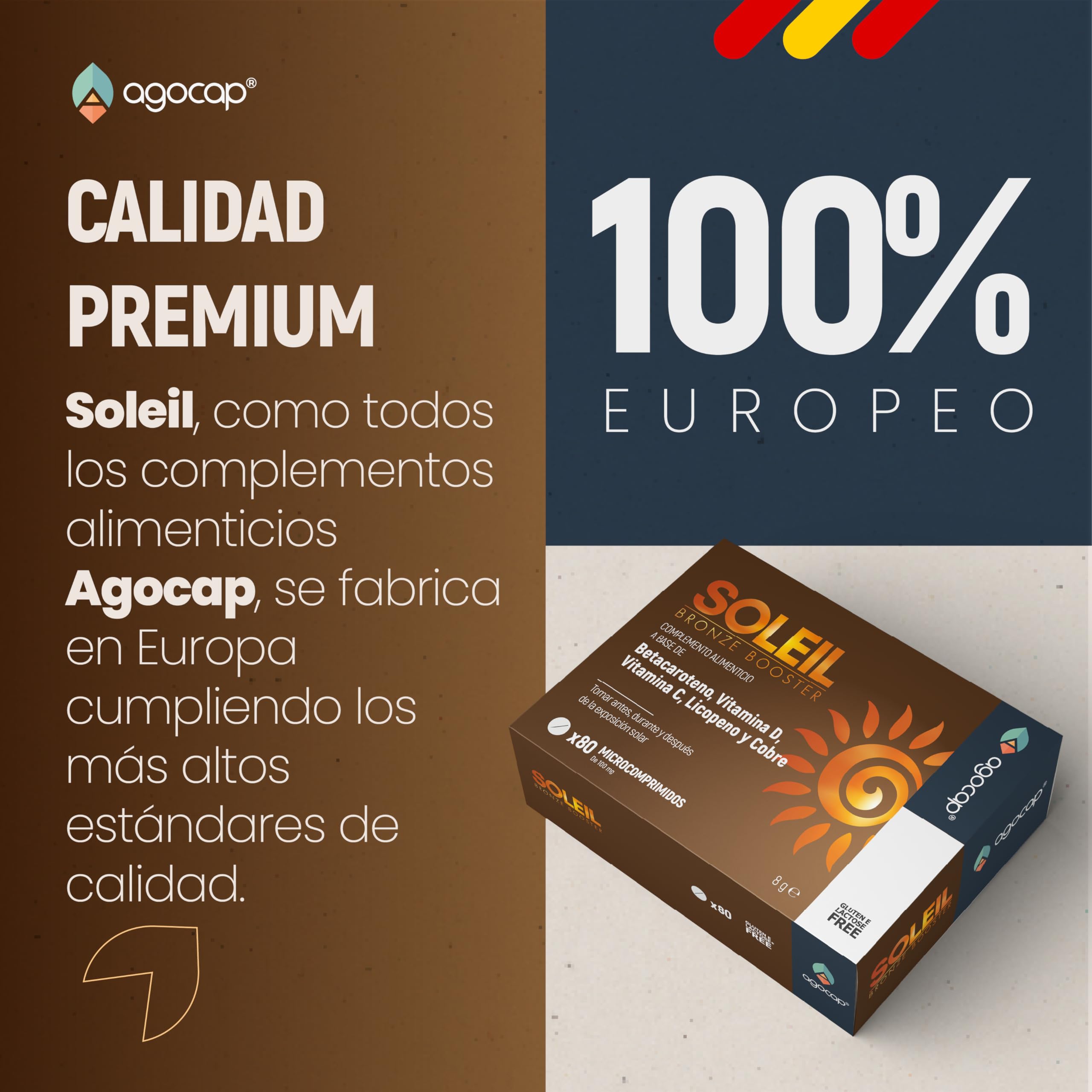 Acelerador Bronceado, SOLEIL - 80 tabletas con betacaroteno, Cobre, Selenio, Licopeno, Vitamina C,D,E,B. Suplemento acelerador de bronceado, Betacaroteno capsulas, acelera y mantiene la piel dorada