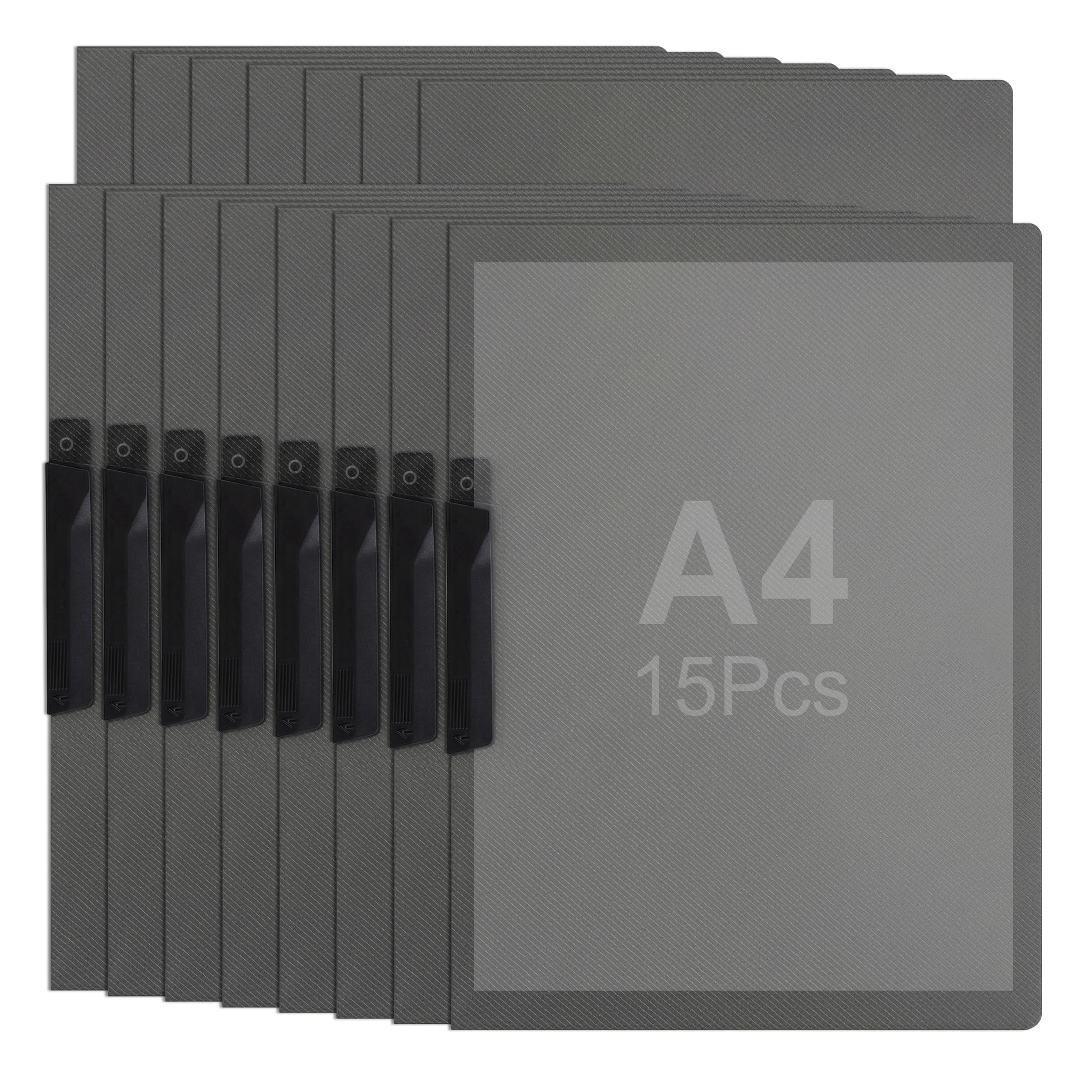 A4 Clipboard Folder Pack of 15 with 60 Index Tabs, Rotary Clip Report Covers with Transparent Front, Waterproof PP Document Folders with Label Slot, Office School Hospital & Legal Use, Black