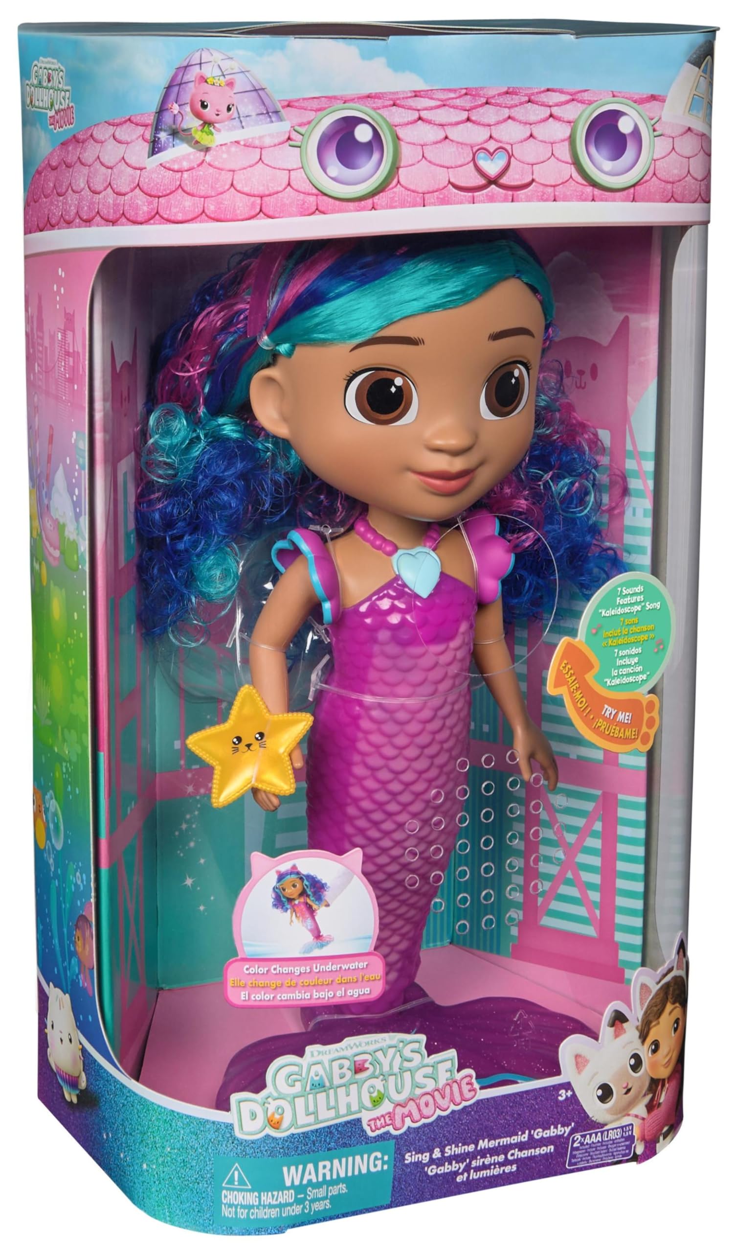 Gabby et la Maison Magique Le Film - Gabby Dollhouse - Poupée Sirène À Fonctions 35 Cm - 1 Figurine Et 2 Accessoires - Sons & Lumières - Dessin Animé Jouet Maison De Poupée - Jouet Enfant 3 Ans Et +
