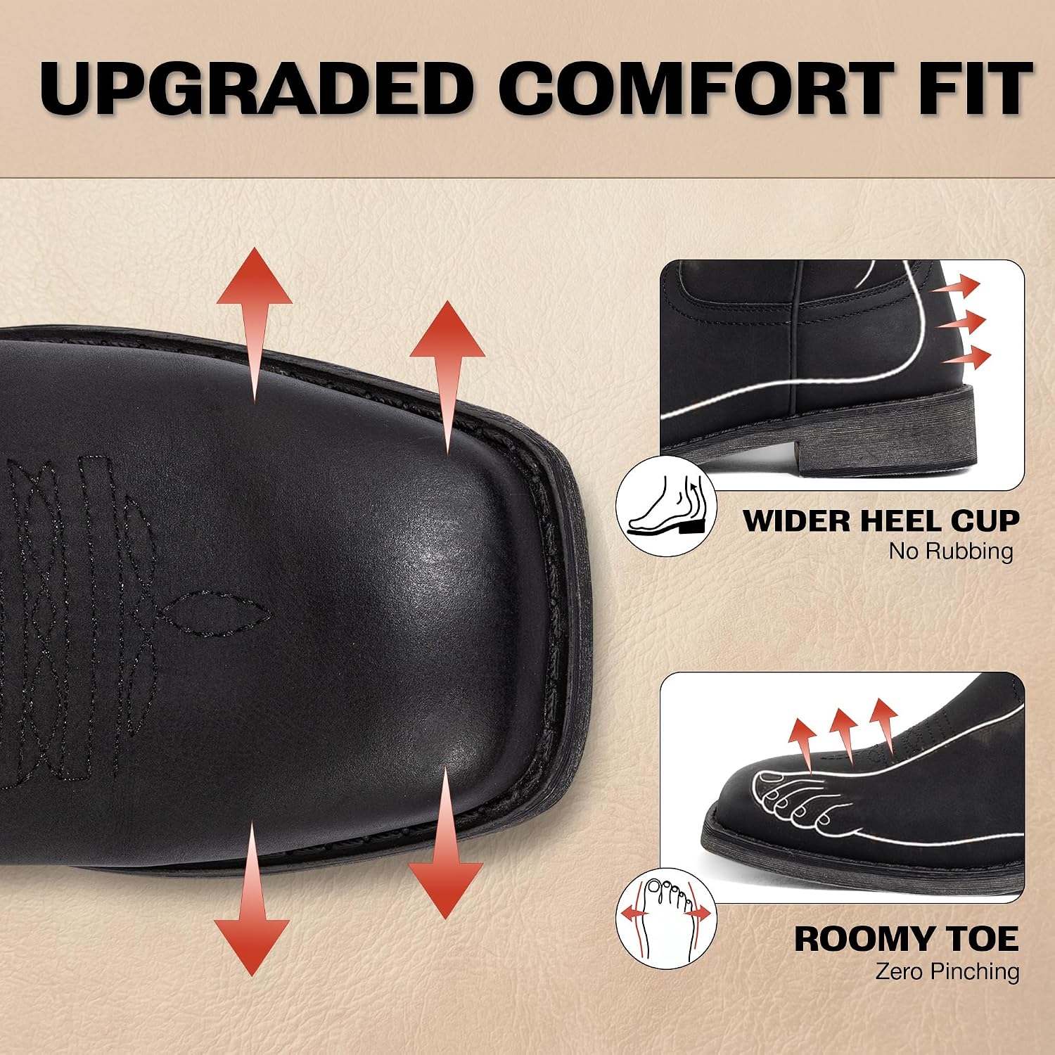 SheSole Wide Calf Cowboy Boots Women Square Toe Western Embroidered Mid Calf Cowgirl Boots, Pull On & Padded Insole Low Heel Fashion Boots for Country Concerts & Work Casual Everyday Style