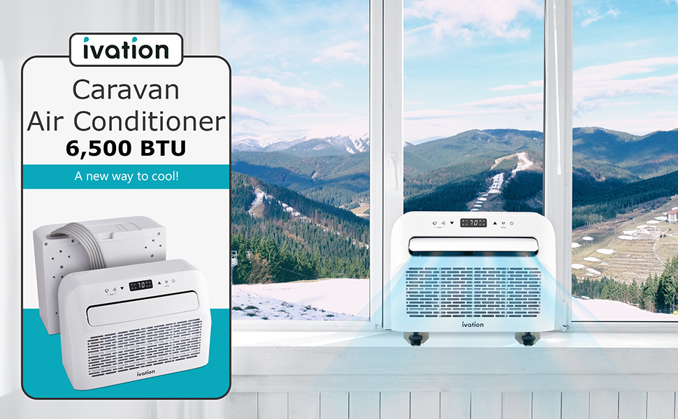 Image of Ivation 6,500 BTU Camper Air Conditioner | Portable Over-the-Window Sill AC, Fan & Dehumidifier for RV, Caravan & Motorhome | Digital Display, Temperature Control, Timer, Sleep Mode, Whisper Quiet