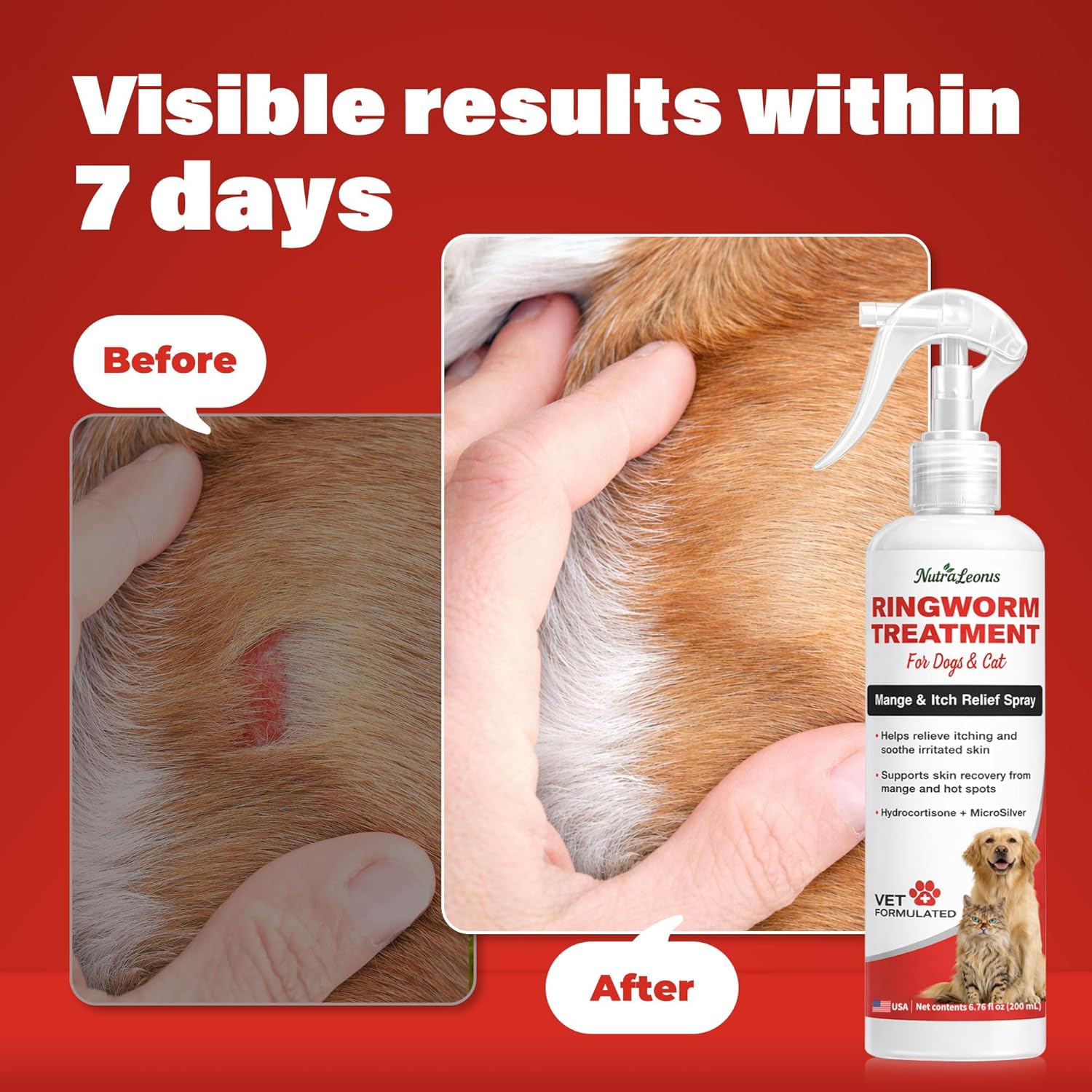 Ringworm for Cats, Yeast Infection Treatment for Dogs, Help with Mange, Dry, Itchy, Hot Spot & Flaky Skin, Supports Healthy Skin & Coat, Reduces Inflammation & Scratching-200ml