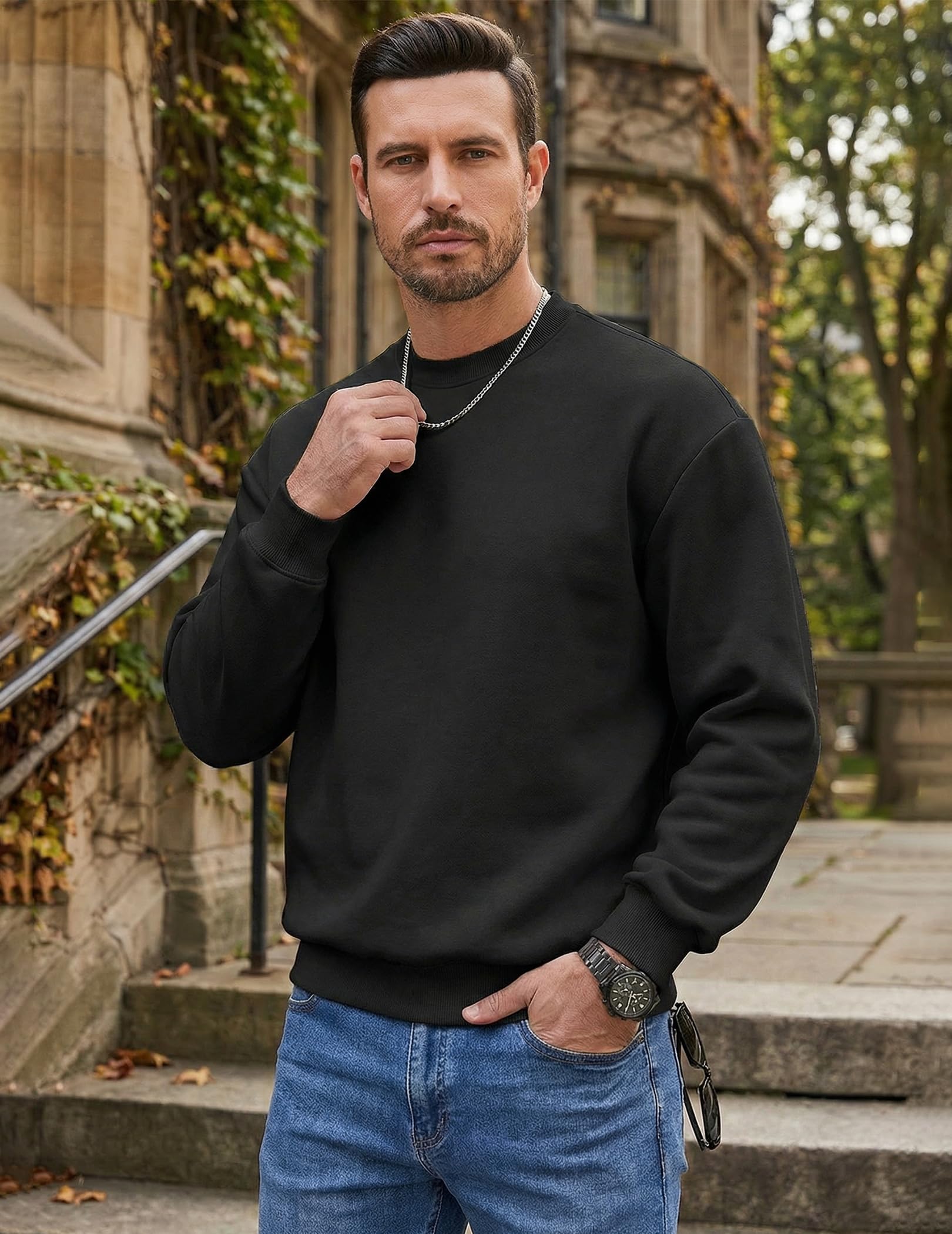 JMIERR Sweatshirt Herren Baumwolle Rundhals Hoodie Pullovers Winter Männer Soft Langarm Sweatshirts Loose Fit