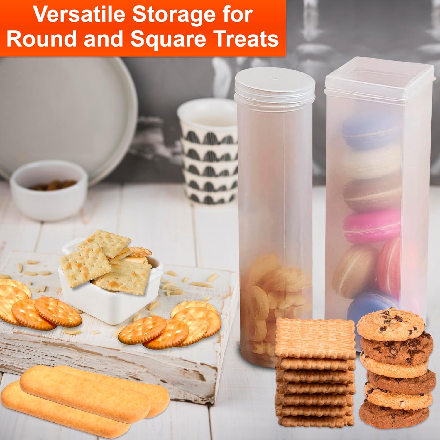 Home-X Set of 2 - Saltine Cracker Sleeve Storage Container / Cookie Stay Fresh Keeper, 1 Round and 1 Square image 4