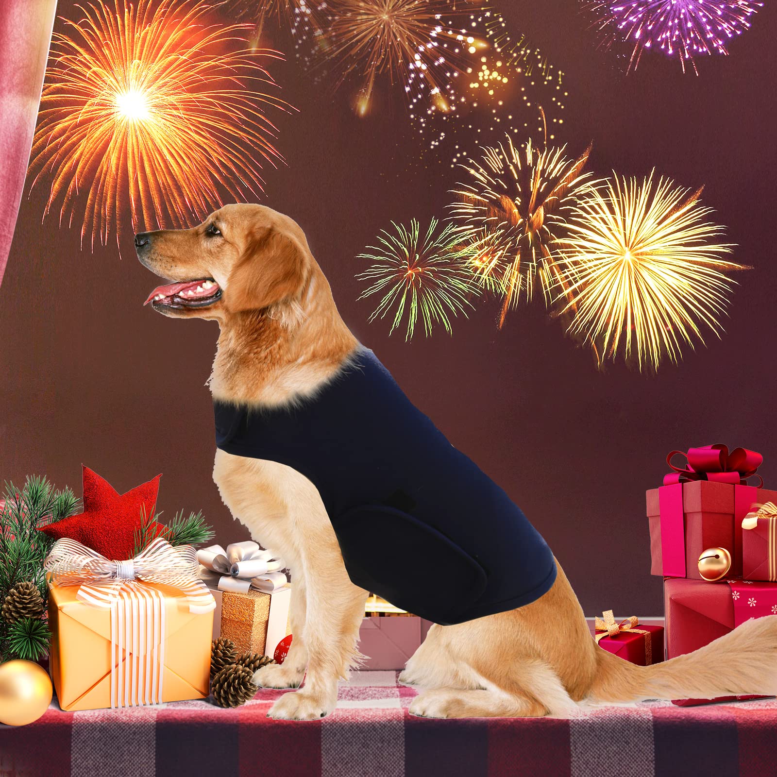 Angstmantel für Hunde, Angstlinderung, beruhigende, leichte Wickelweste, verwendet, um Komfort für Hunde zu bewahren, Angst vor Feuerwerk / Donnersturm (L, Marineblau)