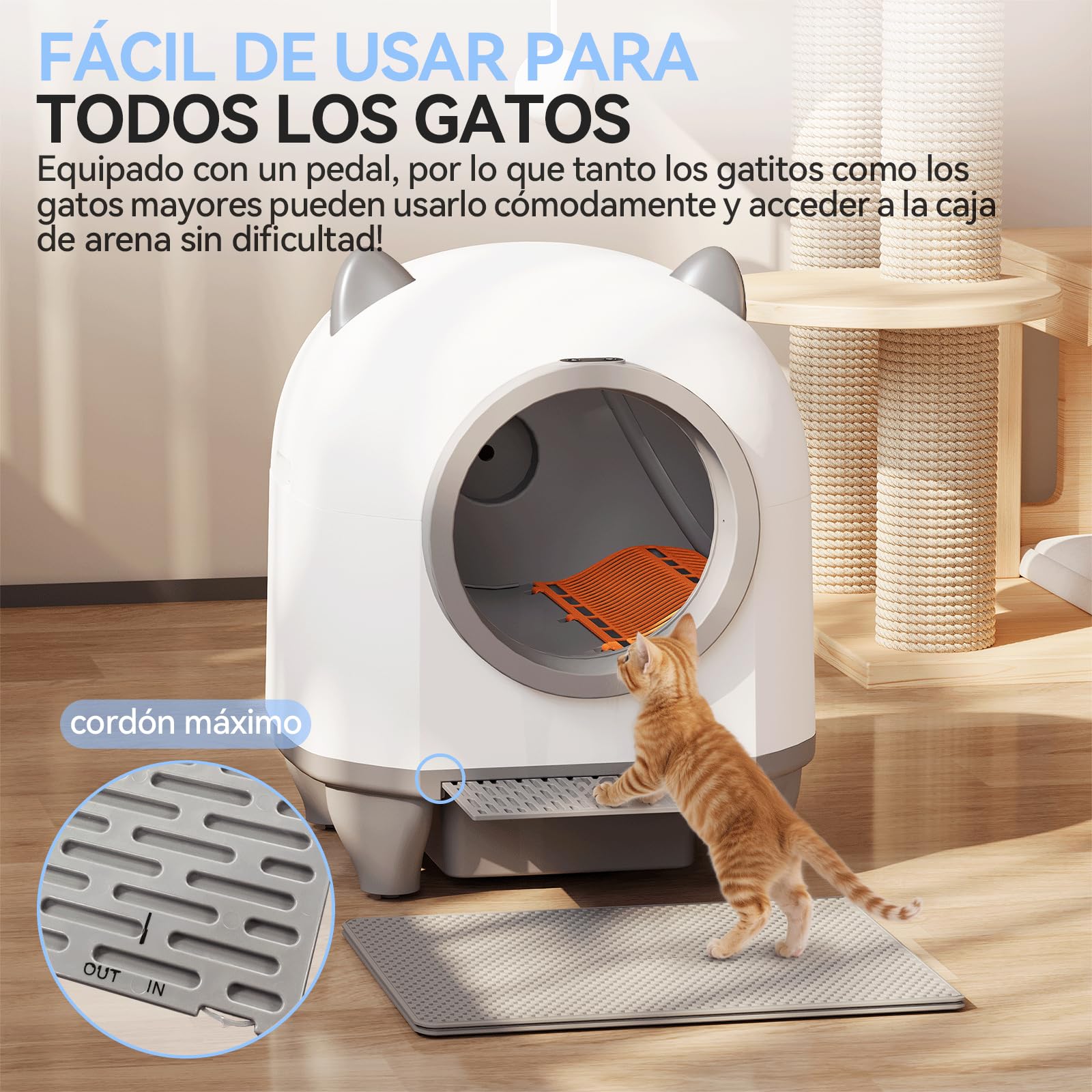 TRIUMPHKEY Arenero Automatico Gatos, Arenero Gatos Autolimpiable Grande de 90L con Control por App/Protección Anti-Atrapamiento/Sistema de Eliminación de Olores, para Familias con Múltiples Gatos