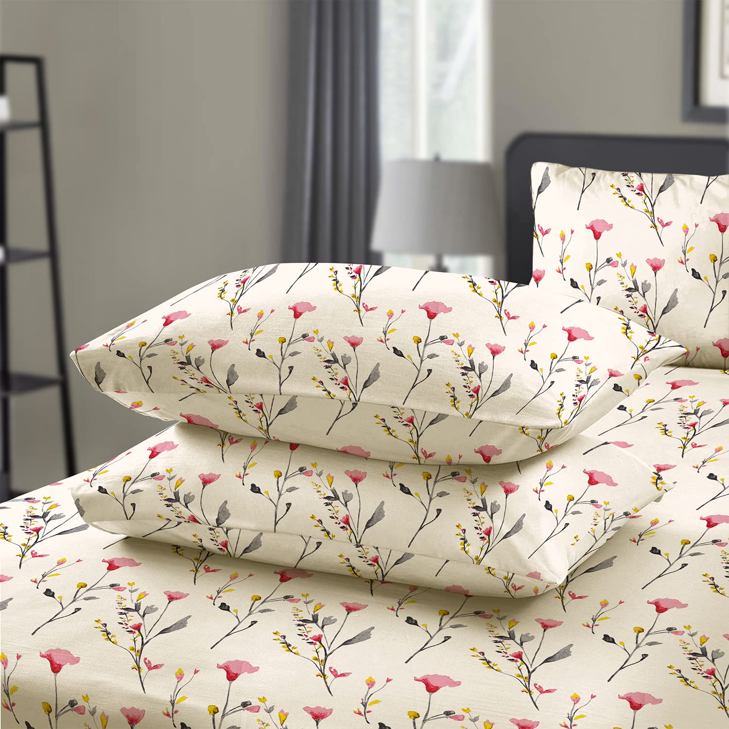 RAYBedding 2 Pack Pillowcase 100% Egyptian Cotton Pillow Covers 400 Thread Count Floral Printed Blossom Pink Pillow Cases 2 Pack — image 1