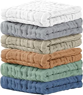 Cuddle Campus Baby Washcloths 6 Packs, Muslin Washcloths Baby,Cotton Burp Cloths, Extra Absorbent and Soft Wash Clothes for Newborns, 12x12 Inches