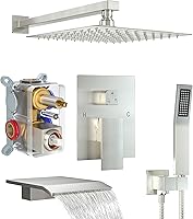 Vista 18 de Juego de Grifo de Ducha, Sistema de Ducha con Regadera de Lluvia de 12 Pulgadas y Regadera Manual, Juego de Regadera de Alta Presión Montada