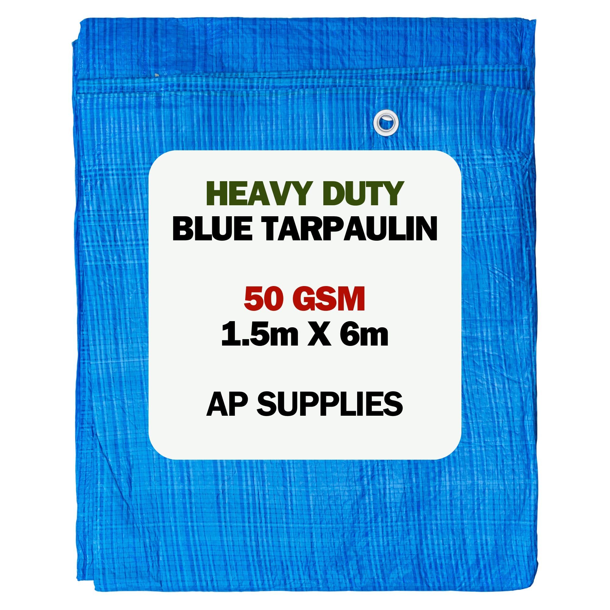 AP Supplies 50gsm Blue Tarpaulin 1.5m x 6m – Waterproof, Tear Resistant, UV Protected Ground Sheet Cover for Camping, Construction, Garden & Outdoor Equipment Protection