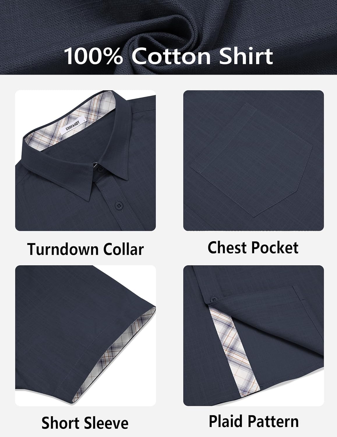 COOFANDY Men's Button Down Shirts Short Sleeve Casual Cotton Shirts Summer Beach Wedding Shirt with Pocket - Image 6