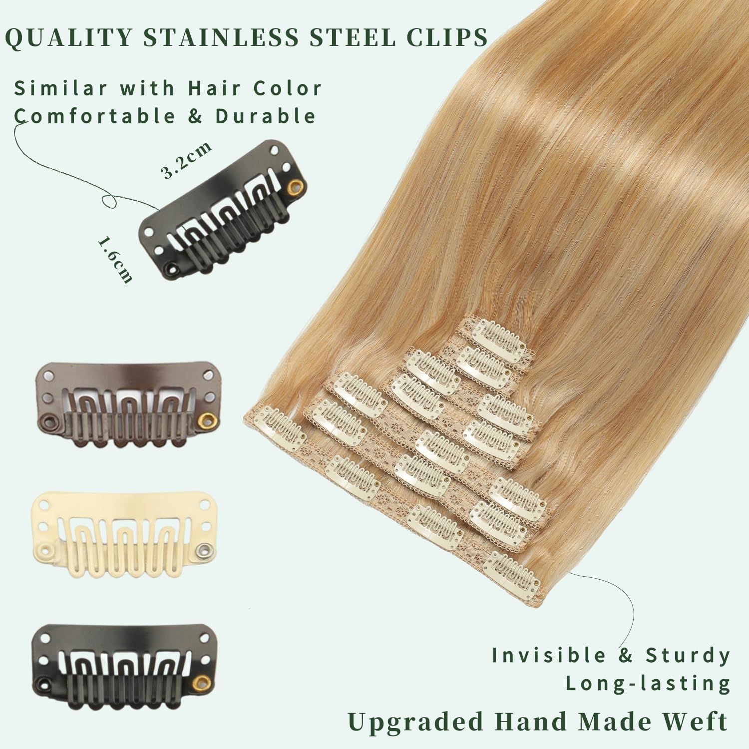 GUDOZO Clip in Extensions Human Hair 7pcs 60cm 120g Invisible Clip Extensions Human Hair Extensions Human Hair Clip Extensions Skin Weft Hair Extension(24Inch,M10/22/613#)