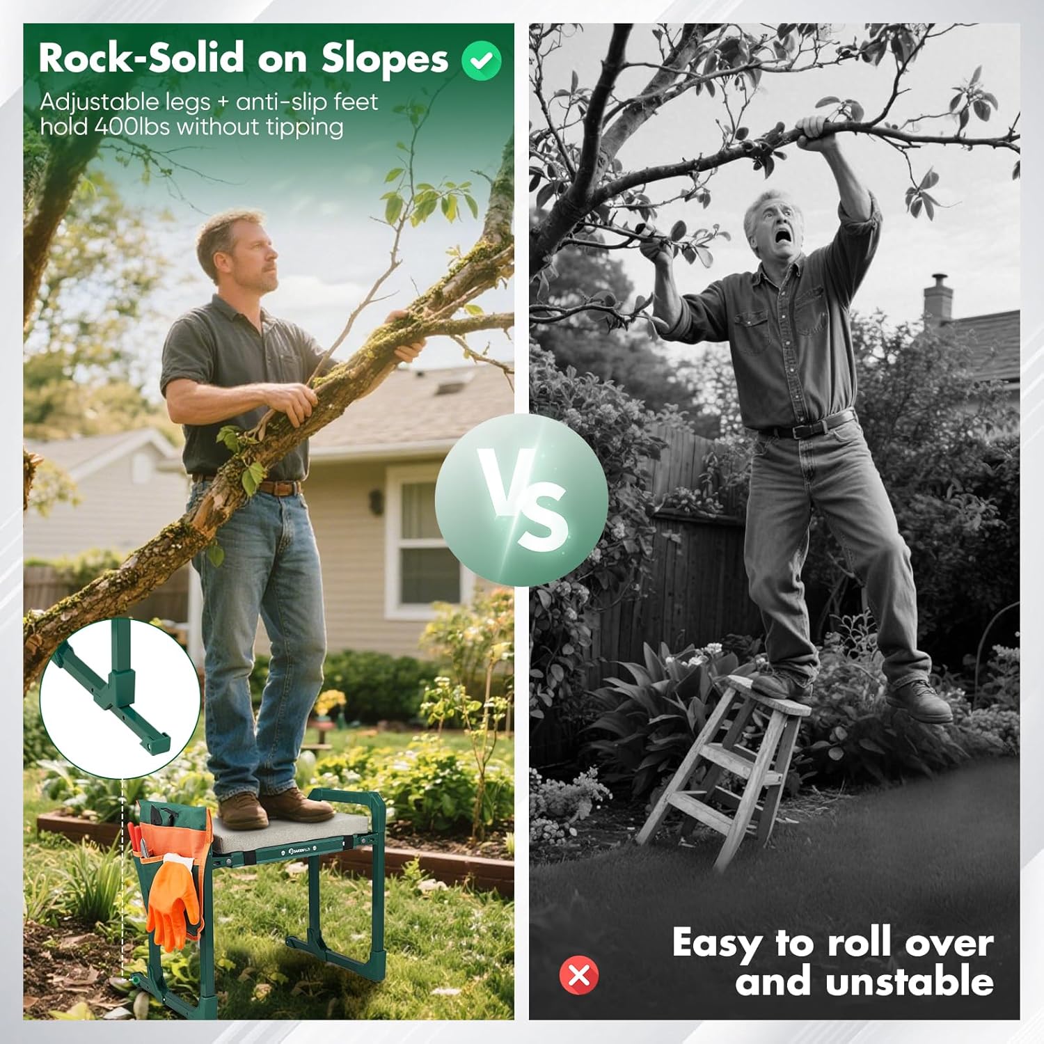 Garden Kneeler and Seat Foldable Kneeling Chair with Extendable Legs & Thickened Pad,Heavy Duty Foldable Gardener Stool with Tool/Storage Bags for Grandparents Gardeners - Image 6