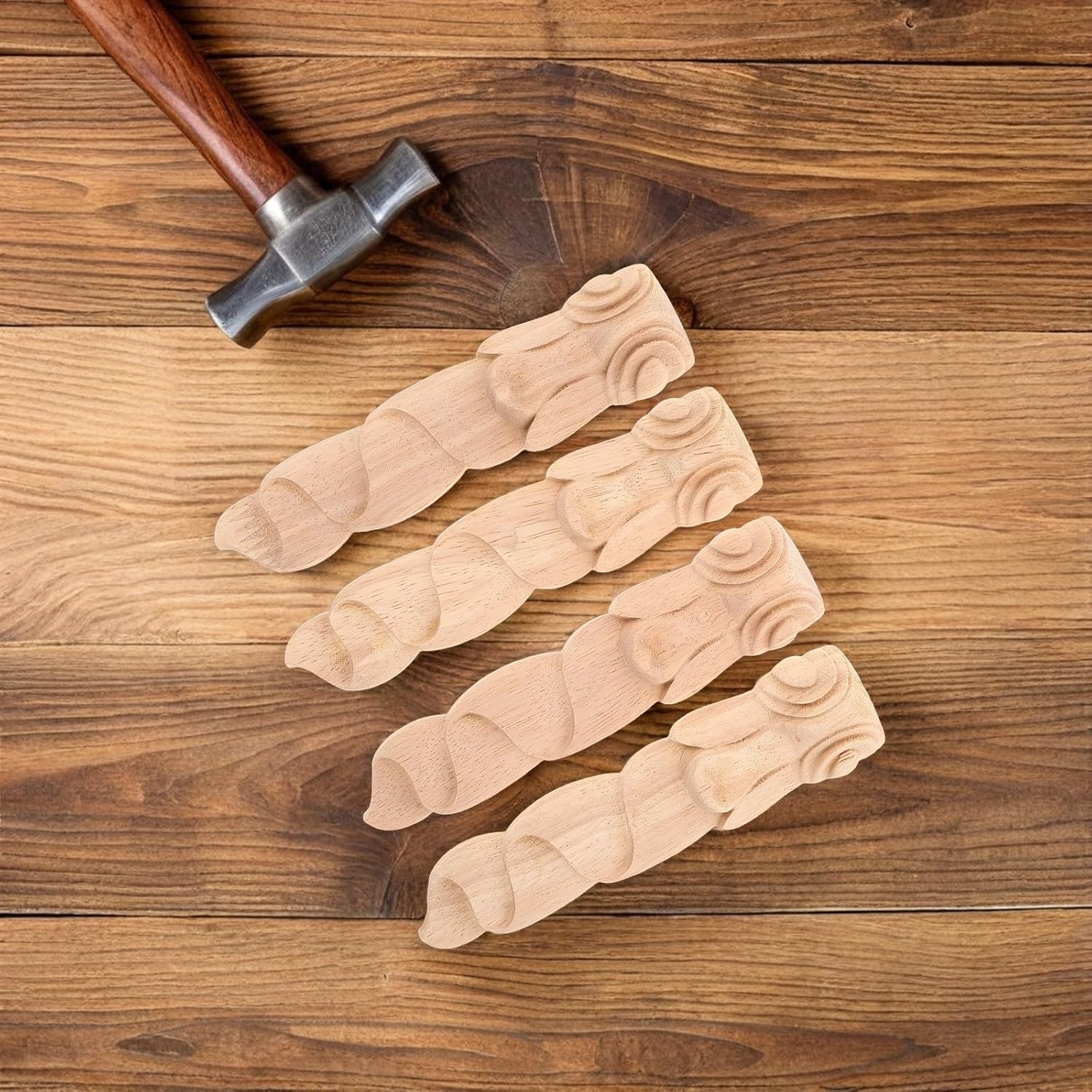 NUOBESTY 4pcs Wood Onlays Appliques for Furniture Decoration, Solid Wood Long Oval Carved Flower Patterns, Easy Installation, Versatile Application, Elegant European Style for Cabinets