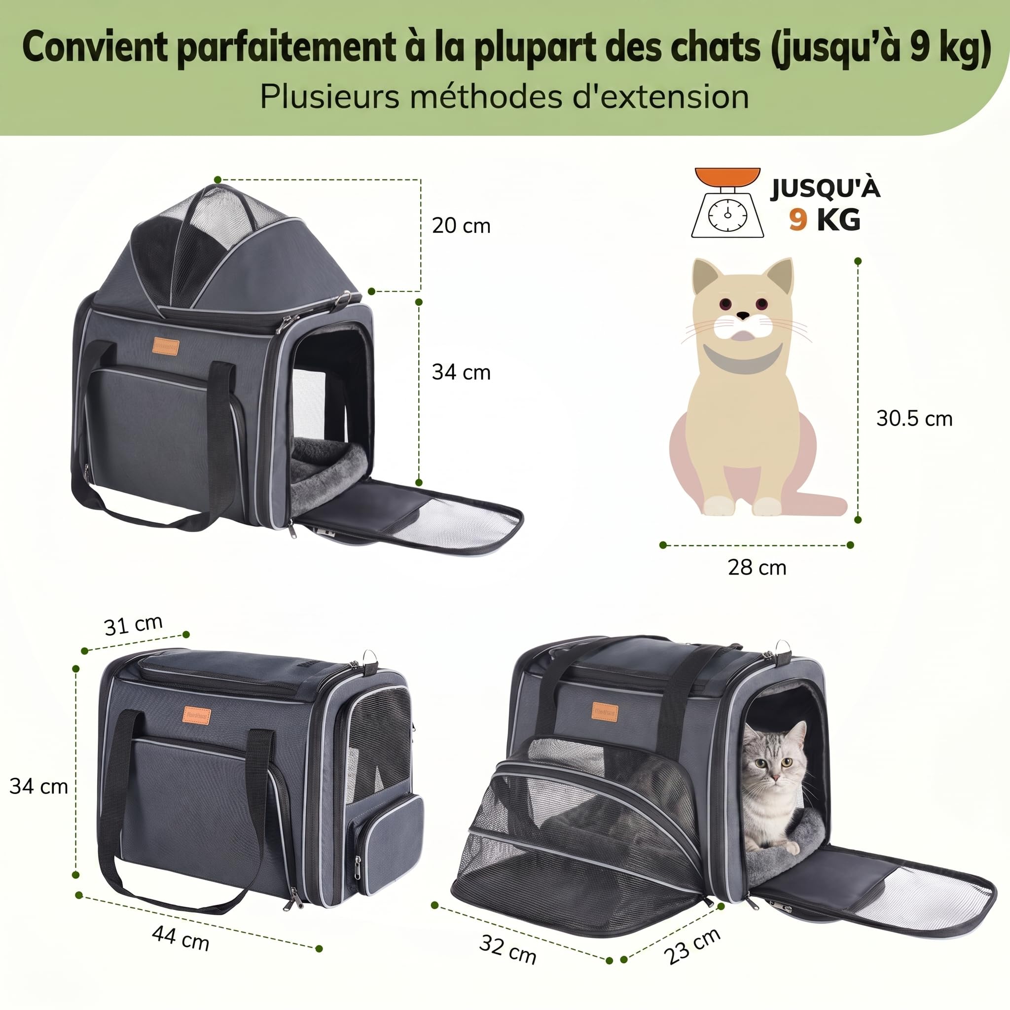 Morpilot Sac de Transport Extensible pour Chat - Extra Stable - Tissu en Maille Respirante pour Animaux de Compagnie
