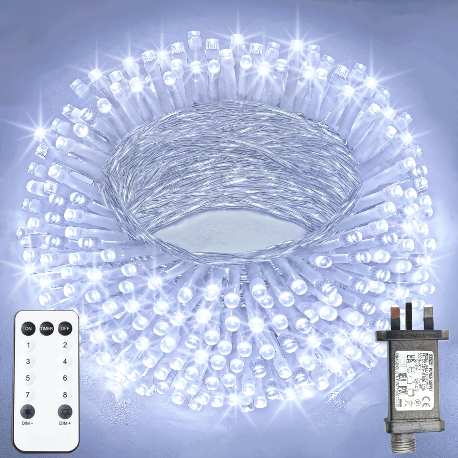 XmasBokeh Extra Long Fairy Lights 30m 300 LED Cool White String Lights Plug in Mains Powered Timer Memory 8 Modes Indoor Outdoor Decor for Christmas Tree Outside