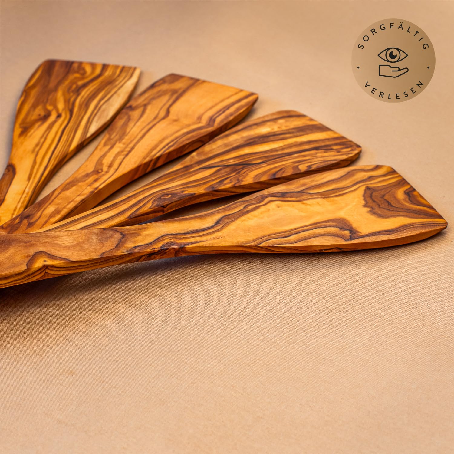 DAS OLIVENHOLZBRETT® Łopatka do patelni/łopatka do smażenia/30 cm | Skrobak do patelni z drewna oliwkowego/wysokiej jakości i trwały/pomocnik kuchenny z drewna/skrobak do drewna