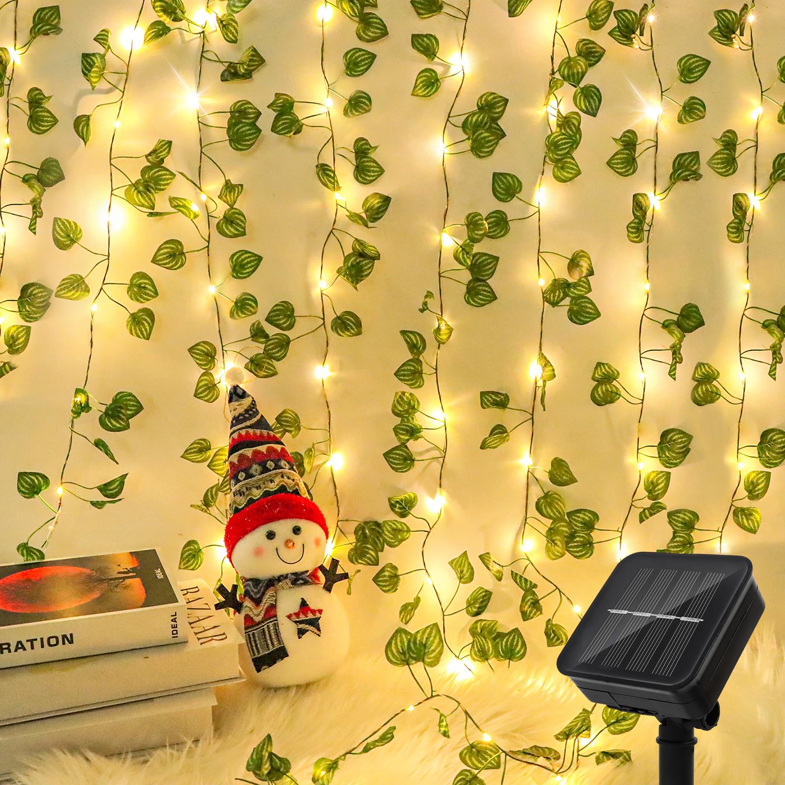 Guirnaldas Luces Exterior Solares,Guirnalda de Hiedra Artificial,10M 100 LED Guirnalda Luces Solar Impermeablet, 8 Modes Exterior Cadena de Luces,Luces Solares Impermeable para Jardín, Patio, Fiesta