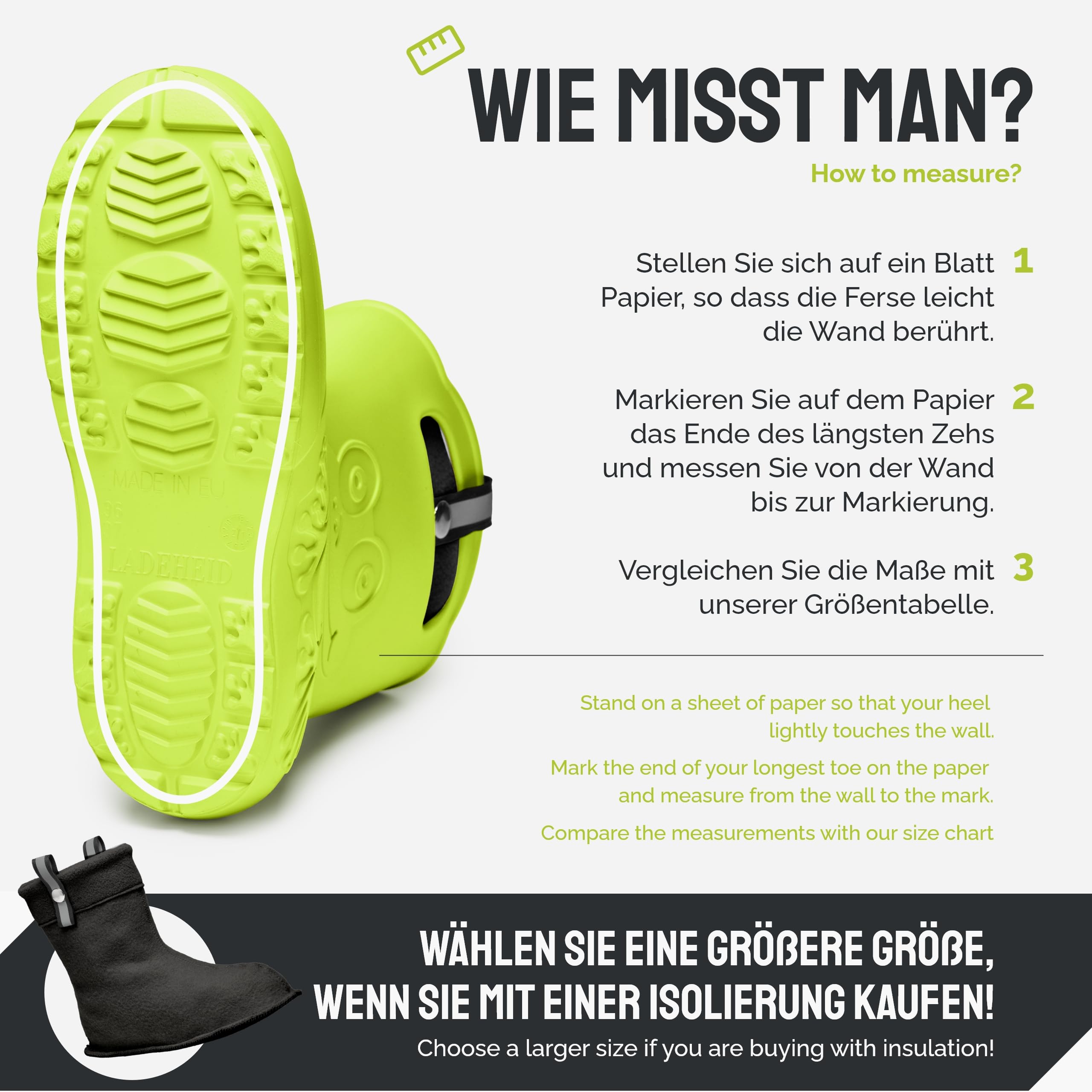 Ladeheid EVA Gummistiefel Damen warm gefüttert durch herausnehmbaren Innenschuh leichte wasserdichte Regenstiefel Griffe zum Anziehen rutschfeste Sohle LA-CA-23