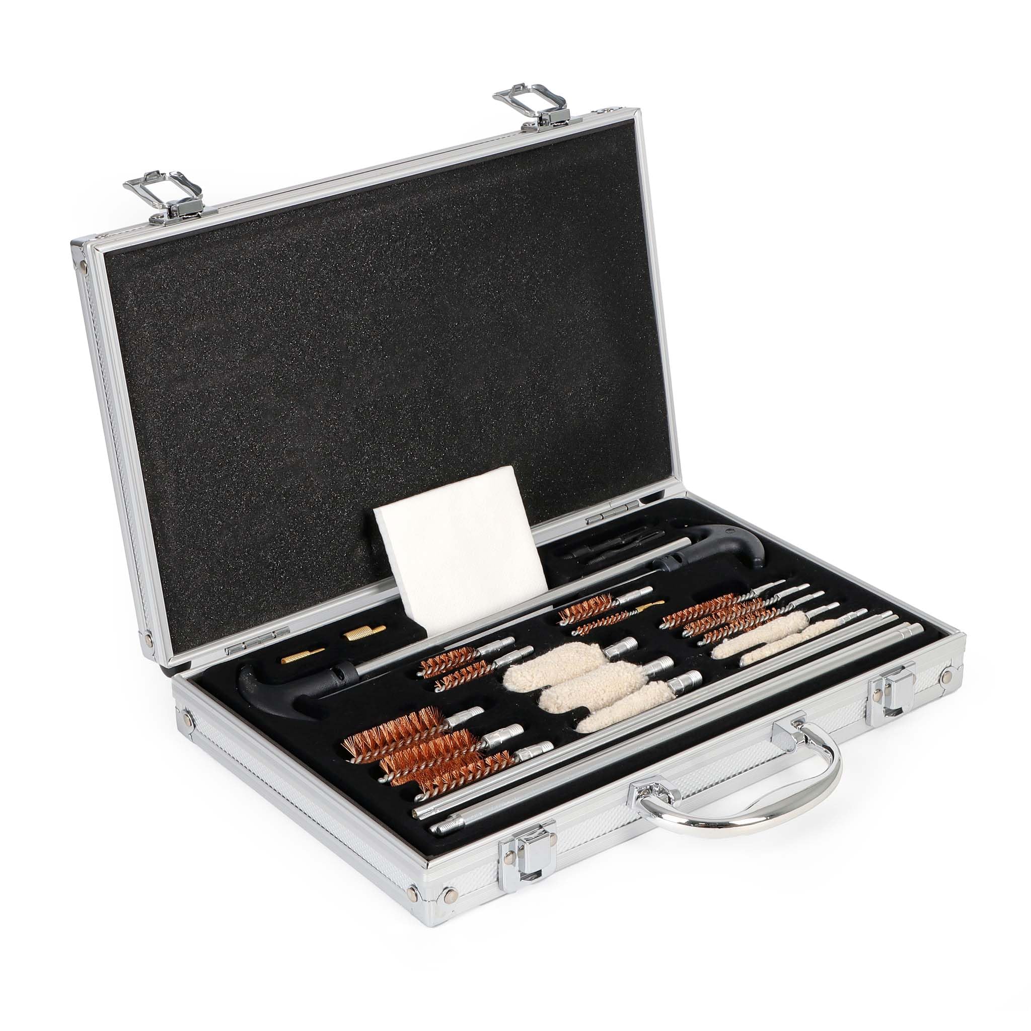 WilTec 100pcs Weapon Cleaning Kit with Brushes, Cleaning Cloths and Transport Case for Rifles and Pistols