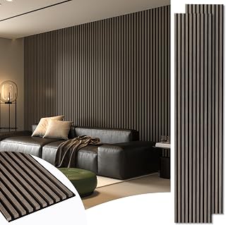 Art3d 2-Pack 108x12in Walnut Acoustic Wood Slat Panels - Soundproof 3D Fluted Panels for Wall & Ceiling, Living Room Bedroom Decor