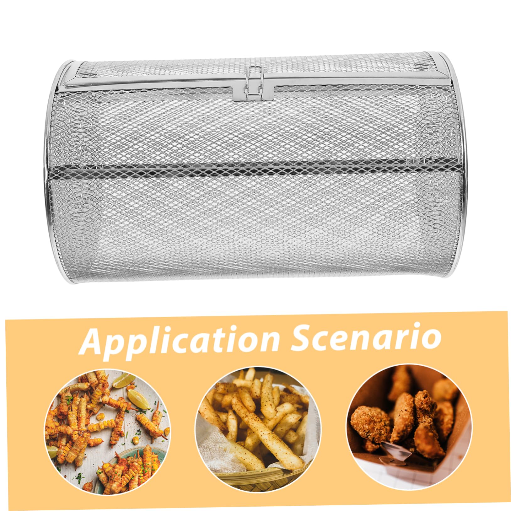 Jaula Giratoria para Horno de Acero Inoxidable Plata, Cesta para Asar Nueces y Carne, Resistente a Deformaciones Calentamiento Uniforme