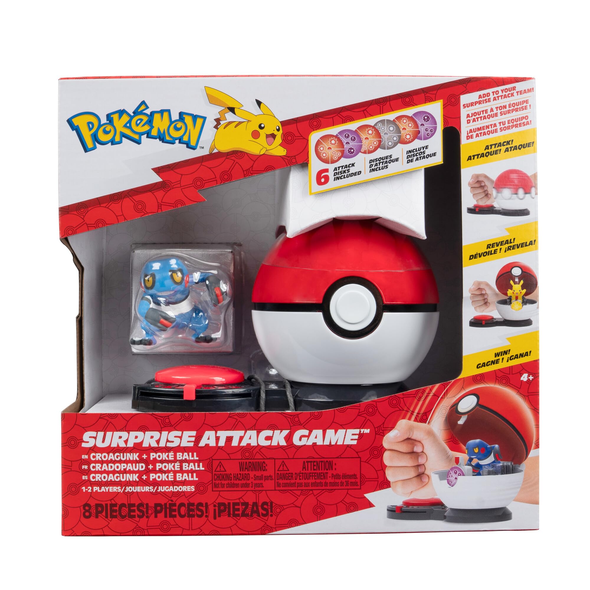 Pokemon Surprise Attack Game Single Pack Croagunk with Poké Ball - Poison & Fighting Disks - W5, Dear Green Sand, Small