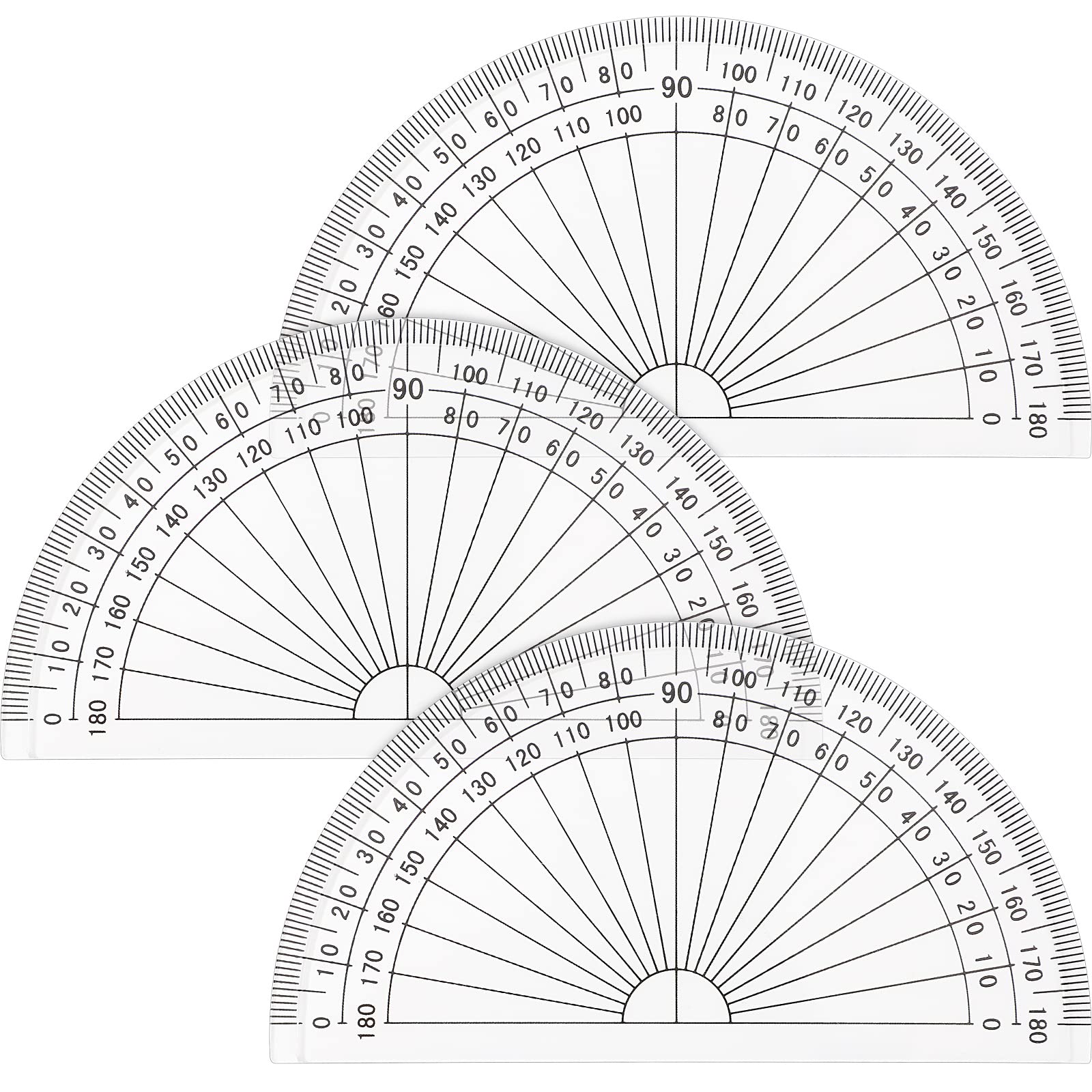 Zonon 3 Pcs 4 Inch Clear Plastic Protractor Bulk Math Protractors Set 180 Degrees Geometry Drafting Tools for Classroom Industry Office Back to School Supplies