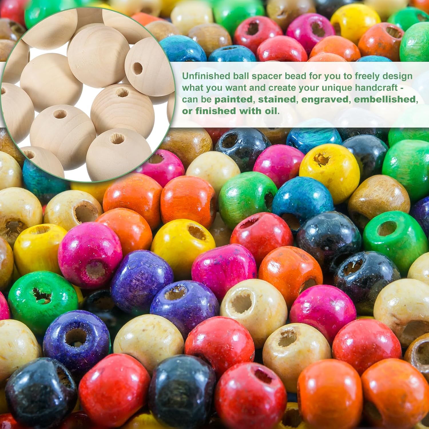 uxcell 20Pcs 50mm Natural Wood Spacer Beads, 10mm Large Hole Unfinished Round Wooden Beads for DIY Crafting, Jewelry Making Bracelets - Image 5