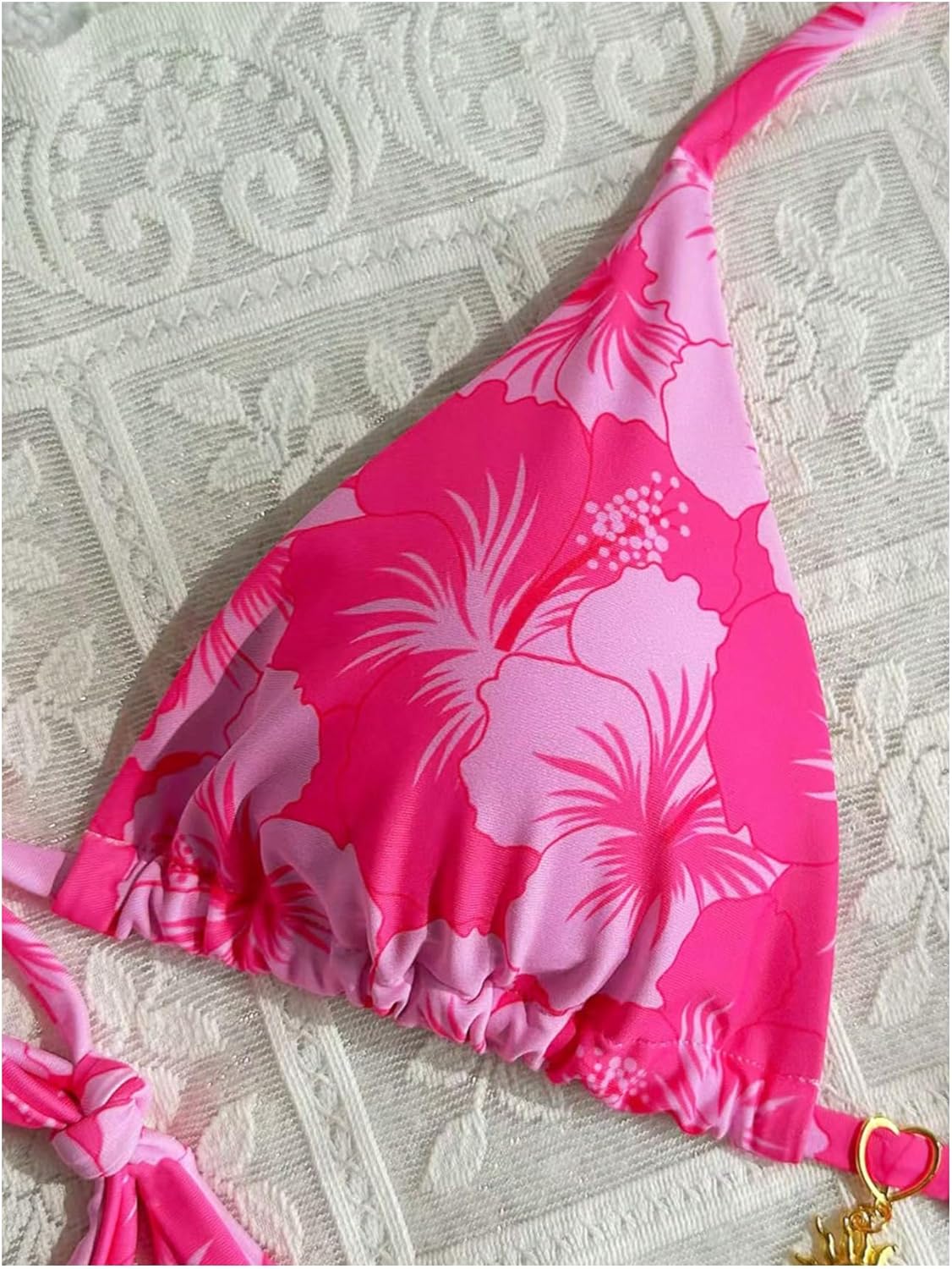 Women's 2 Piece Bikini Sets Floral Halter Bras and Tie Side Thongs Summer Beach Outfits - Image 3