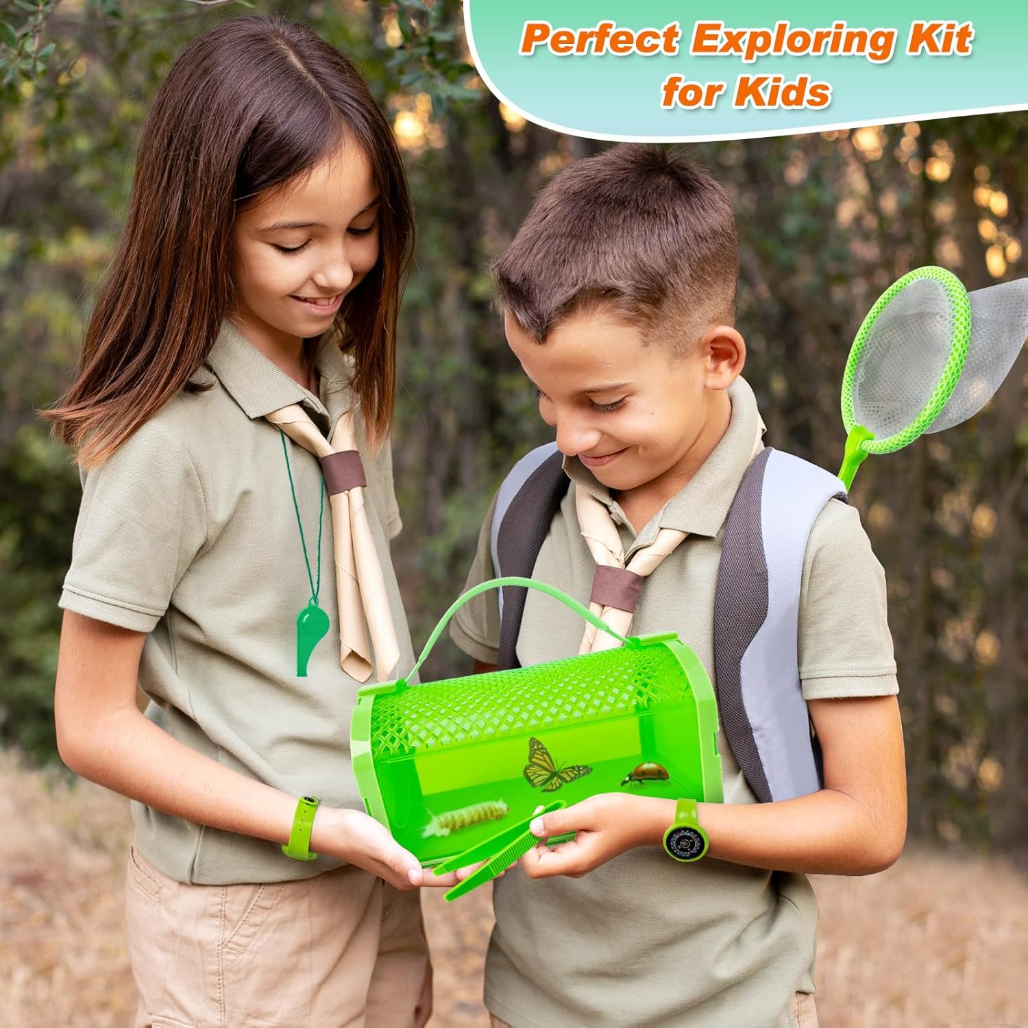 YOPINSAND Bug Catcher Kit & Outdoor Explorer Kit for Kids, 10 Pcs Bug Catching Kit with Toy Cage, Backpack, Manifying Glass, Toy Net, Outdoor Exploration Toys Gift for Boys Girls 3-12