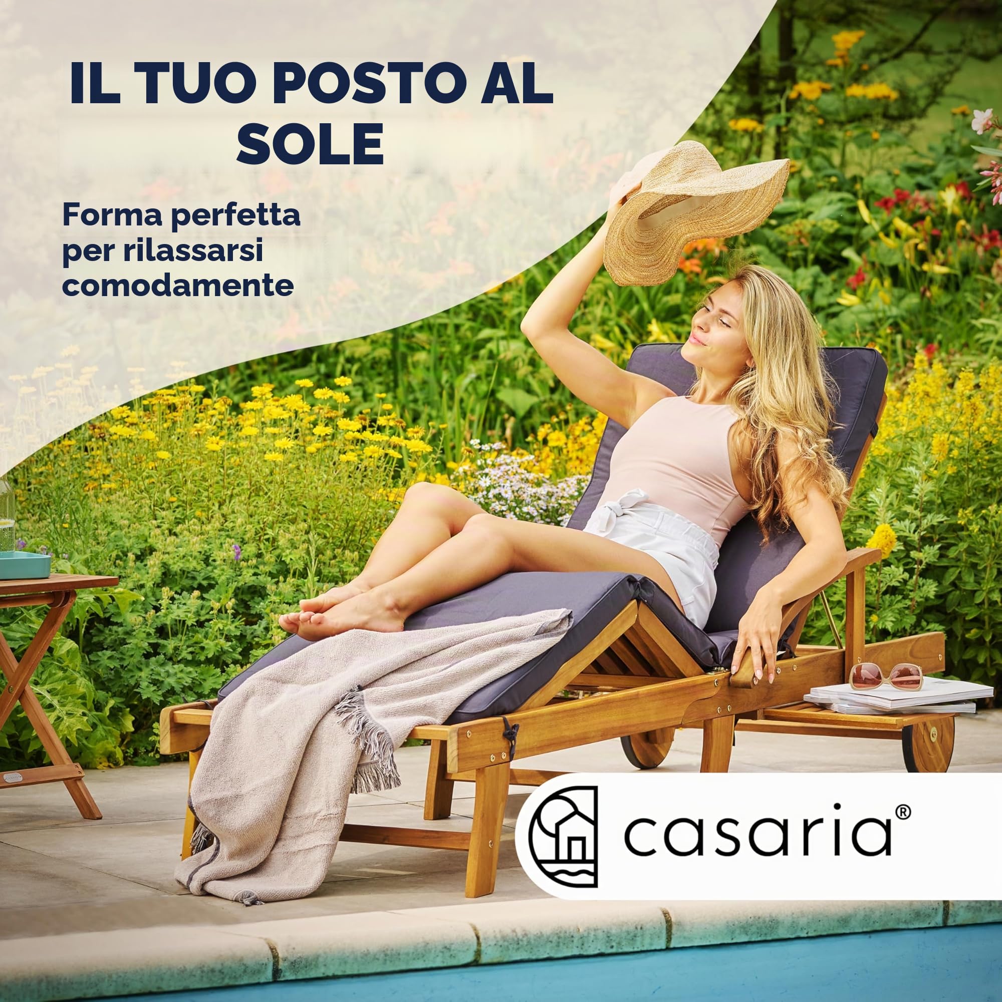 Casaria Sdraio Lettino Prendisole in Legno Acacia 196x69x85 cm | con Tavolino Estraibile, Poggiapiedi, Sedia Lettini, Sdraie da Giardino Terrazza Esterno, Sauna