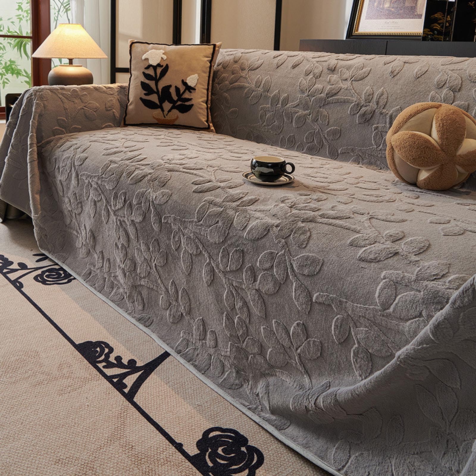 Housse de canapé en fourrure de lapin épaissie gris 180*230cm pour un salon élégant