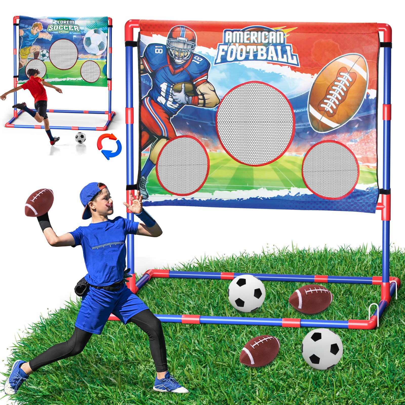 2-in-1 Football Target Toss Game,Soccer Football Games for Kids,Indoor Soccer Ball, 0utdoor Toys for Kids 8-12 with 2 Footballs & 2 Soccer Balls, Backyard Games,Party Family Game