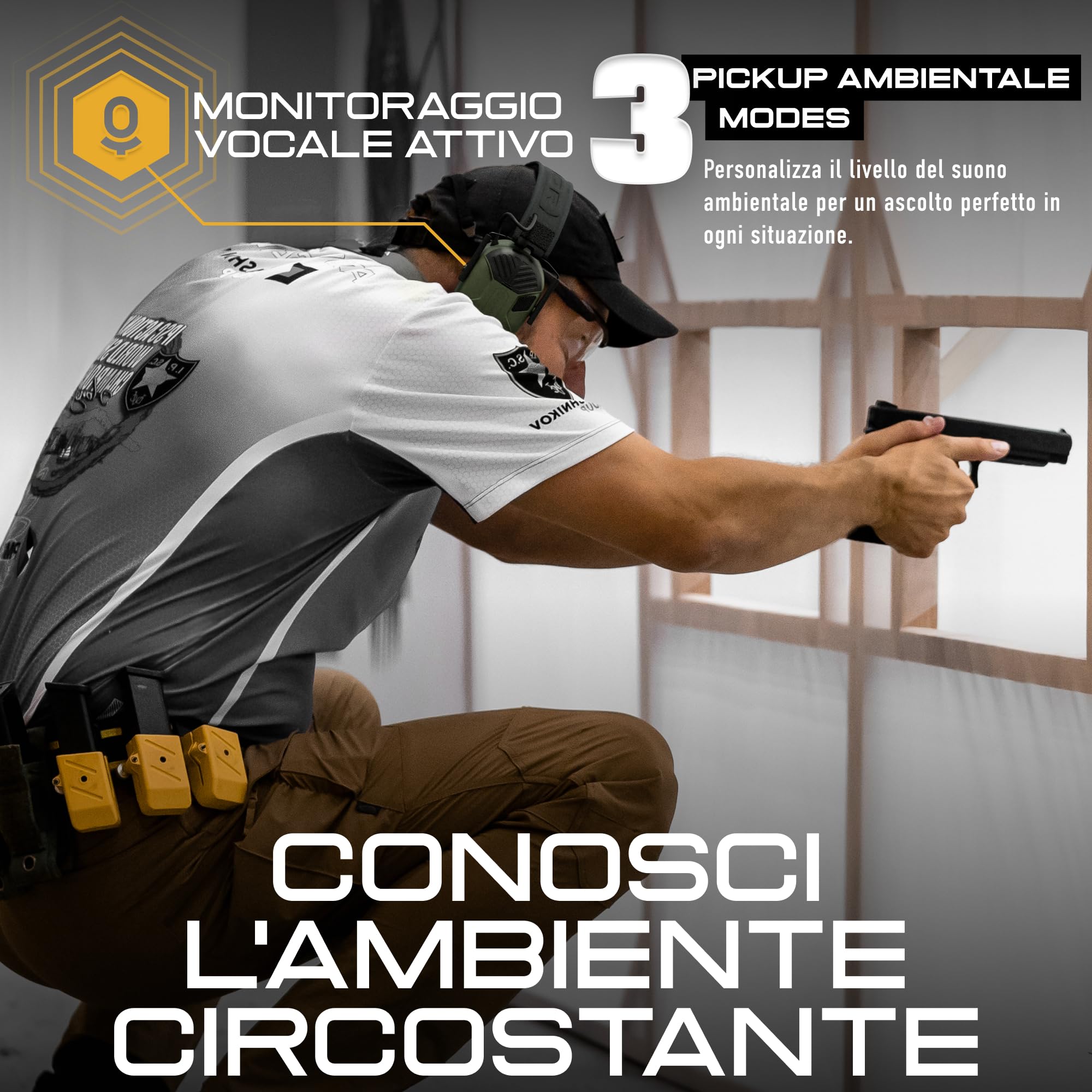 Earmor M300A, protezione dell'udito elettronica, protezione dell'udito, protezione per le orecchie, attenuazione del rumore per caccia, tiro, SNR 29 dB, regolazione dinamica del rumore