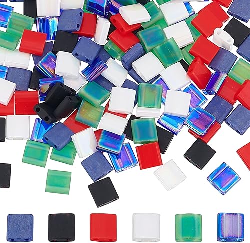 SUNNYCLUE 1 caja de 180 cuentas de dos agujeros de 0.197 in, cuentas de Tila de 2 agujeros, cuentas de semillas de vidrio Miyuki Tila, juego de