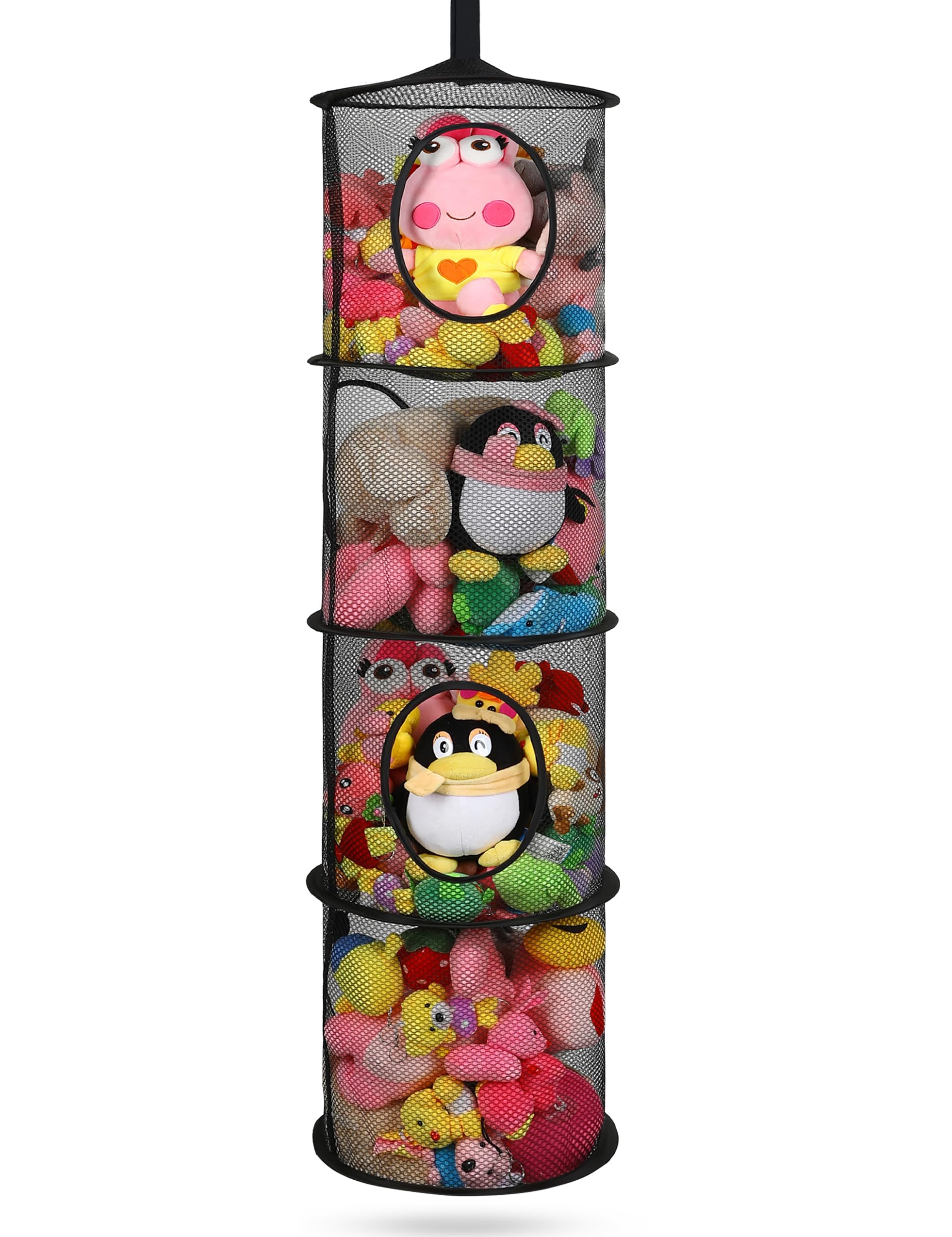 Hanging Stuffed Animal Storage, Foldable Corner Stuffed Animal Storage Organizer 4 Compartments Toy Storage Organizer for Kid Room Toys, Gloves,Hats,Socks Storage?Black?