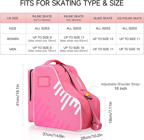 Miniatura 5 de Bolsa de skate de gran capacidad para adultos con correa ajustable para el hombro, bolsa de transporte de nailon para patinaje sobre ruedas, hielo y