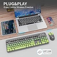 Vista 2 de Combo de teclado y mouse inalámbricos, teclado inalámbrico de tamaño completo de 2.4 GHz con teclas redondas para Windows, computadora, computadora