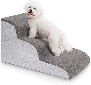 Uross Dog Stairs for Small Dogs- Dog Steps Stairs Ramps for Bed Couch, High Density Foam Pet Steps Stairs for Dogs to Get on Bed, 3 Tiers Cat Doggy Steps Ramps for Joint Pain Dog(Gray)
