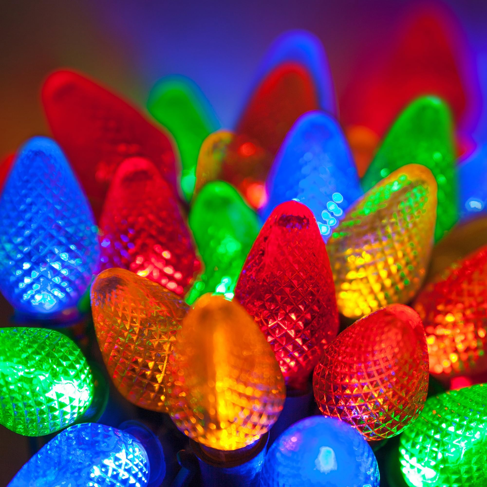 C7 LED Faceted Multicolor Prelamped Light Set, Green Wire - 25 C7