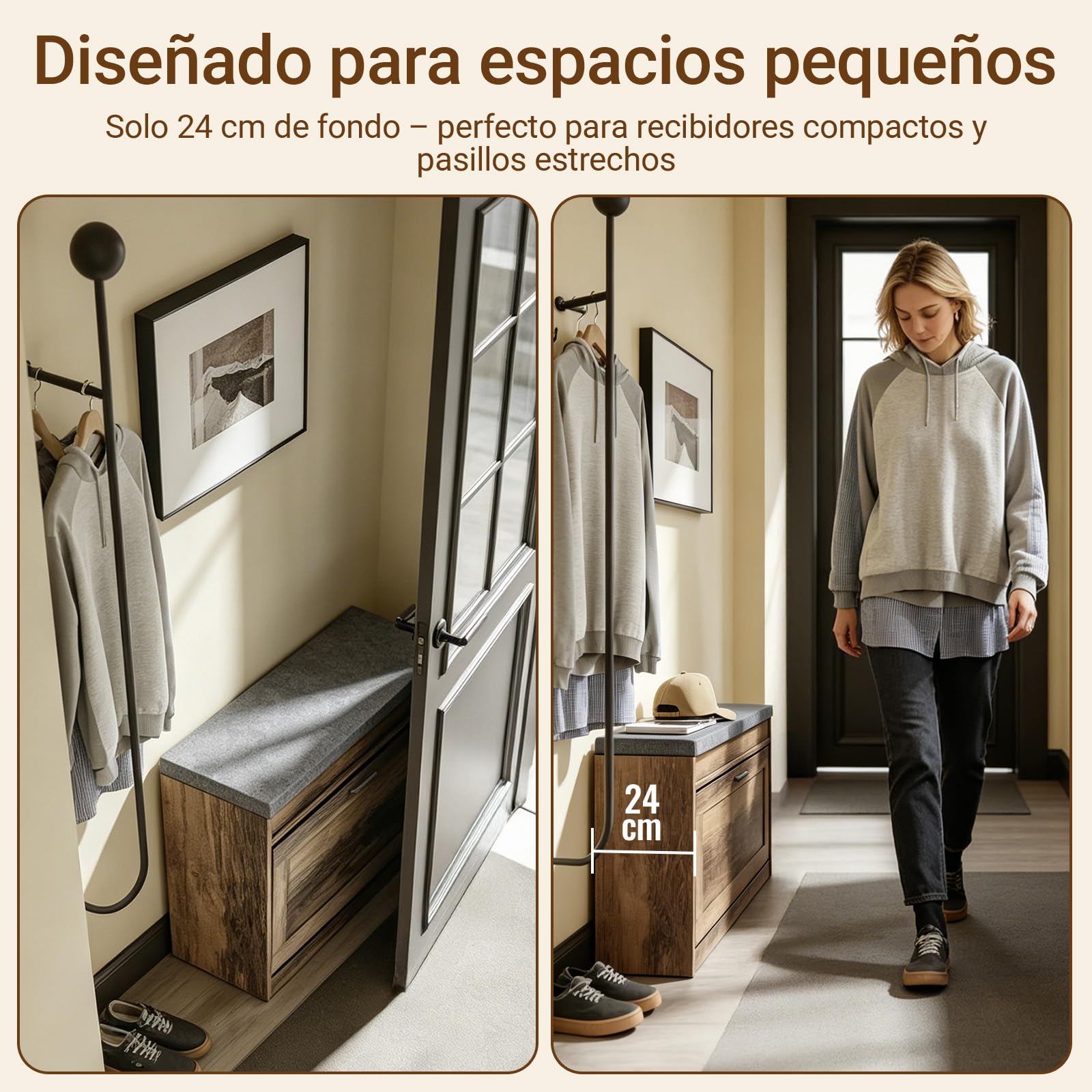 SoBuy Banco Zapatero con Asiento - Banco Almacenaje - Profundidad Ultrafina 24cm, Ideal para Espacios pequeños, Almacenamiento para Zapatos Talla 47 - FSR218-F