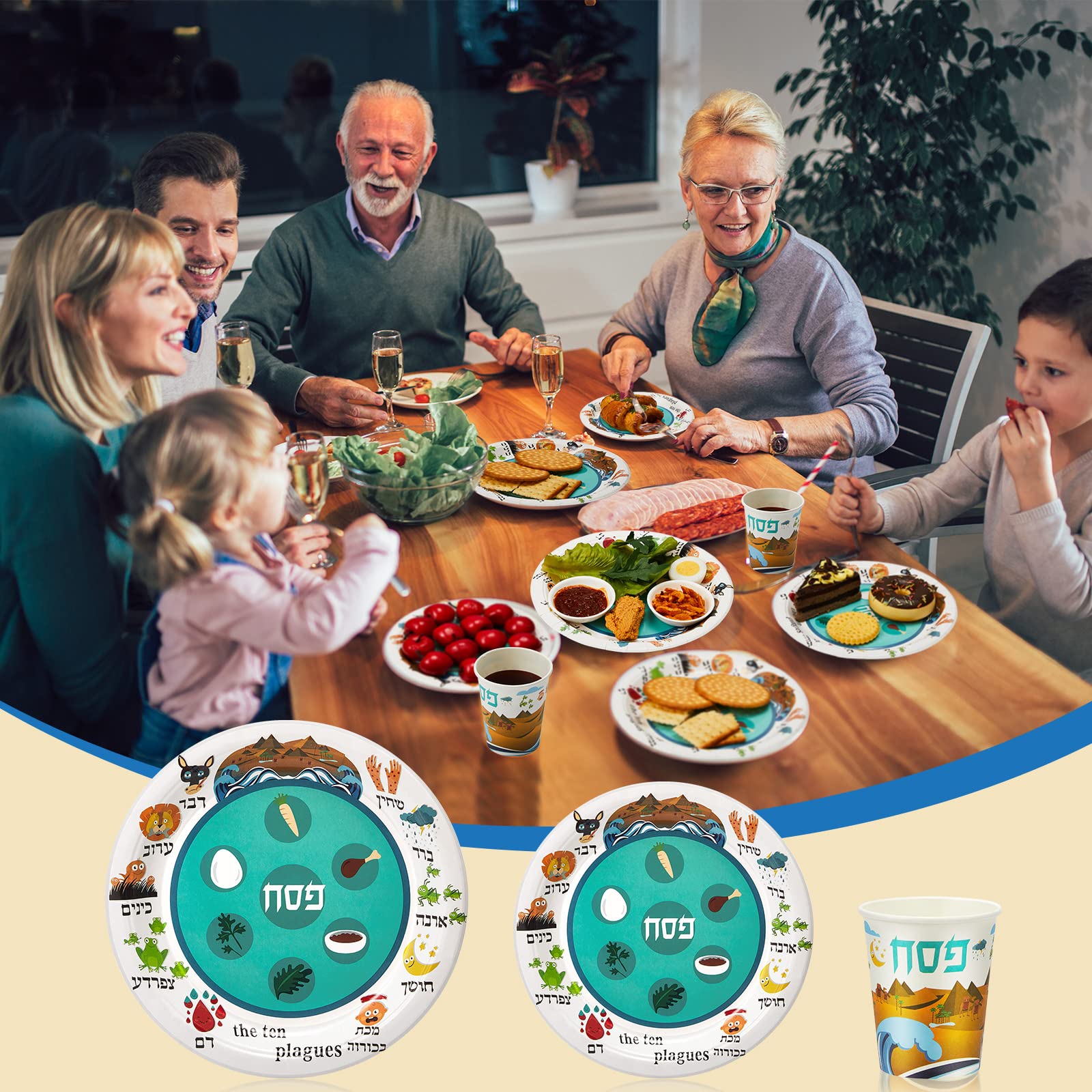 6-Pack 10.25 Inch Disposable Plastic Passover Seder Plates - Round Pesach Plates With Beautiful Floral Design For Holiday Feasts & Parties