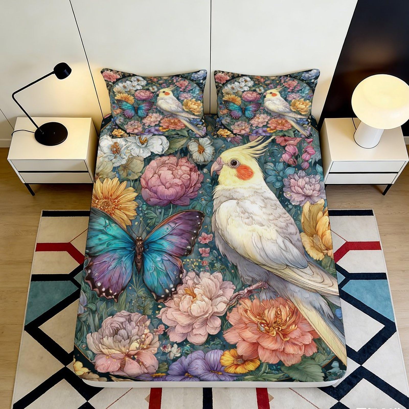 Pnayamiorkfel Style-2 3D Printed Floral Bird Fitted Sheet Microfiber Soft Breathable Butterfly Bed Sheet For Bedroom Guest Room Decor 90X200x25cm